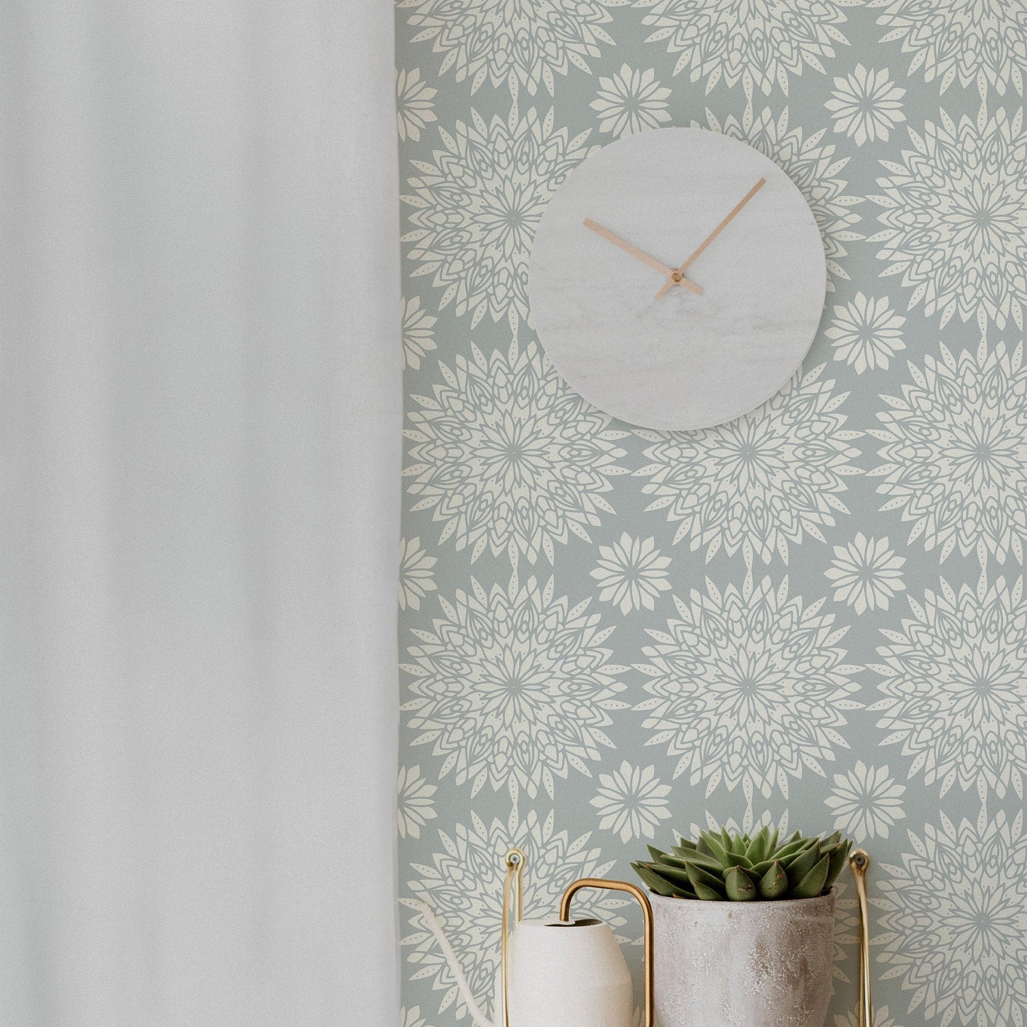 Blue White Mandala Decor Wallpaper | Wallpaper Peel and Stick | Removable Wallpaper | Wall Paper Peel And Stick | Wall Mural Wall Decor 660 - JamesAndColors