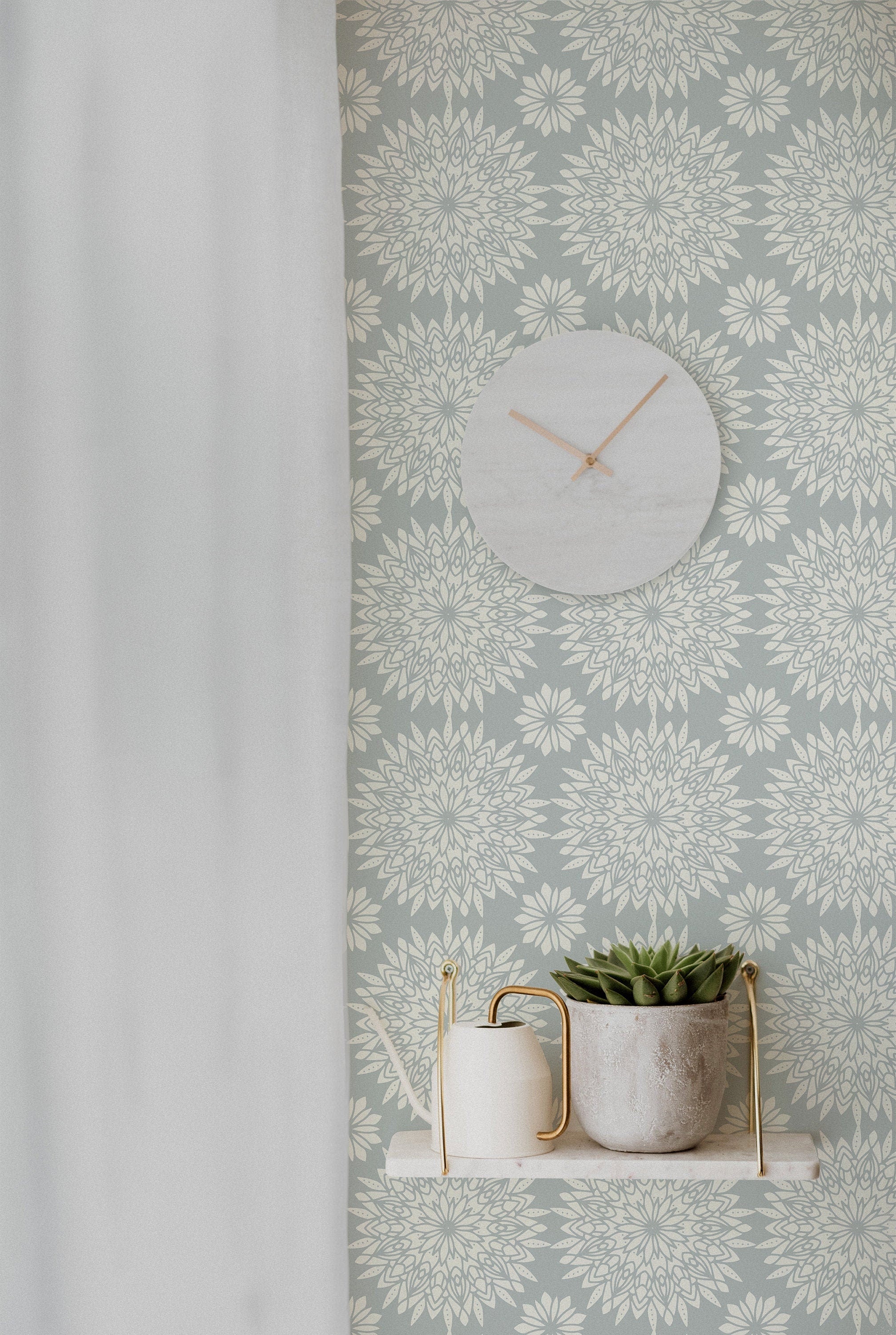Blue White Mandala Decor Wallpaper | Wallpaper Peel and Stick | Removable Wallpaper | Wall Paper Peel And Stick | Wall Mural Wall Decor 660 - JamesAndColors