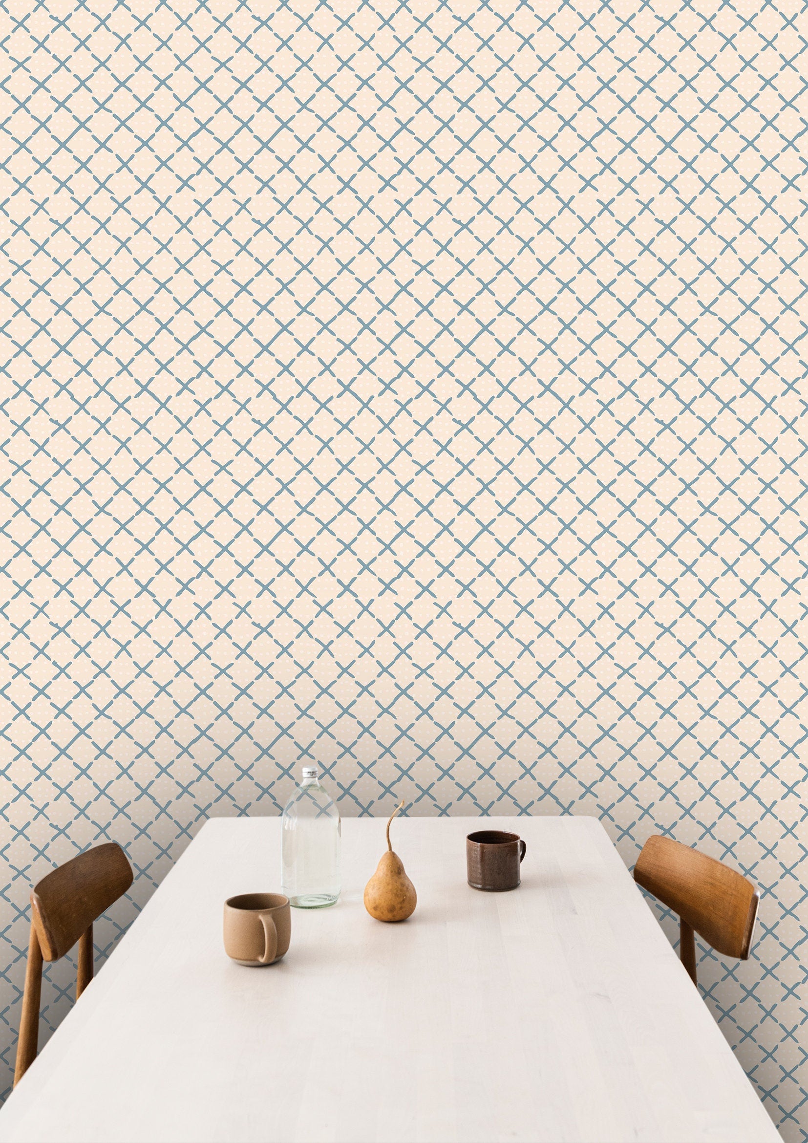 Hand Drawn Line Blue Cream Wallpaper | Wallpaper Peel and Stick | Removable Wallpaper | Wall Paper Peel And Stick | Wall Mural Wall 372 - JamesAndColors