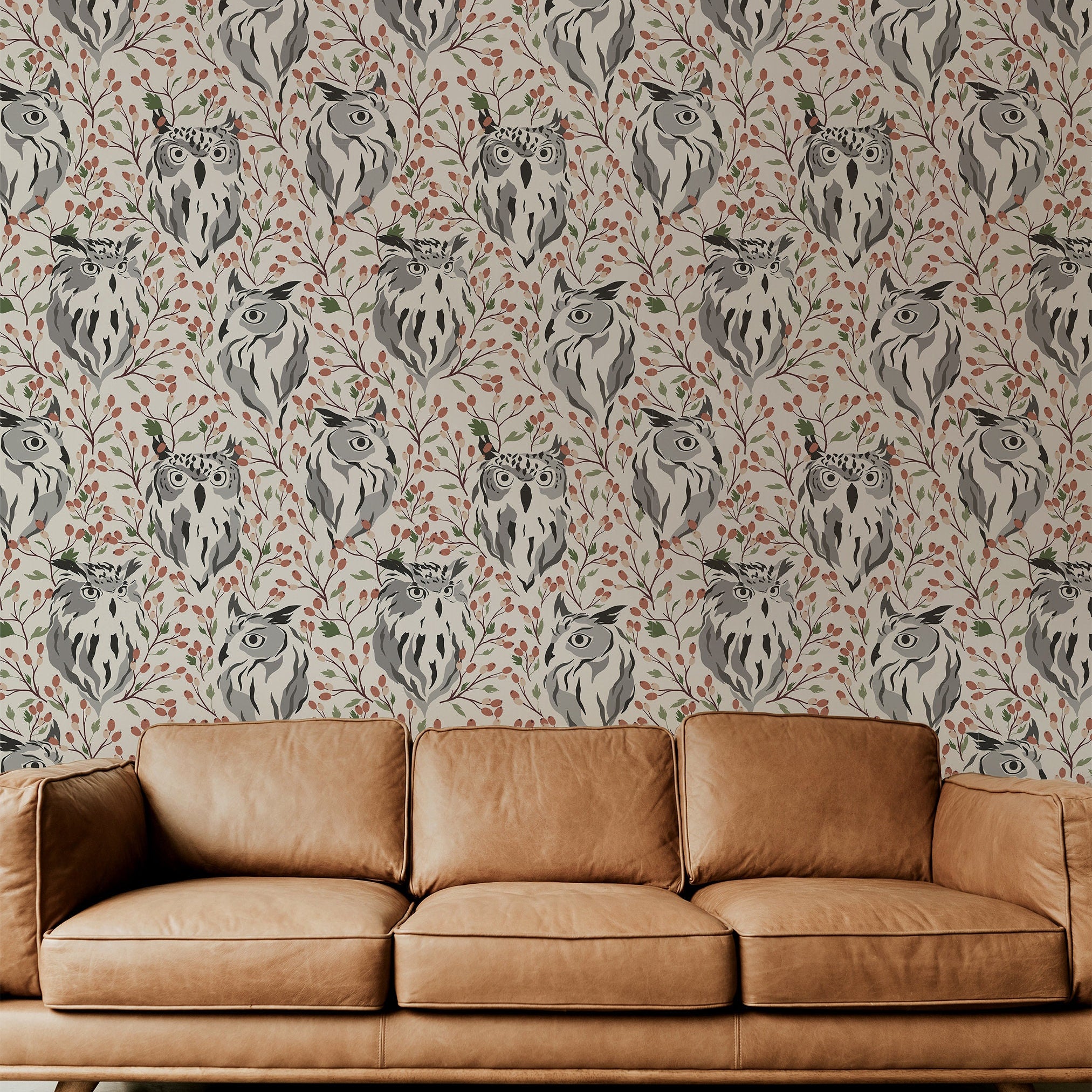 Large Floral Owl Boho Wallpaper | Wallpaper Peel and Stick | Removable Wallpaper | Wall Paper Peel And Stick | Wall Mural Wall Decor 135 - JamesAndColors