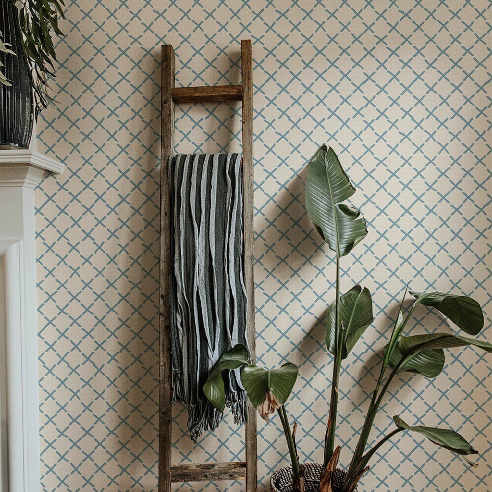 Hand Drawn Line Blue Cream Wallpaper | Wallpaper Peel and Stick | Removable Wallpaper | Wall Paper Peel And Stick | Wall Mural Wall 372 - JamesAndColors