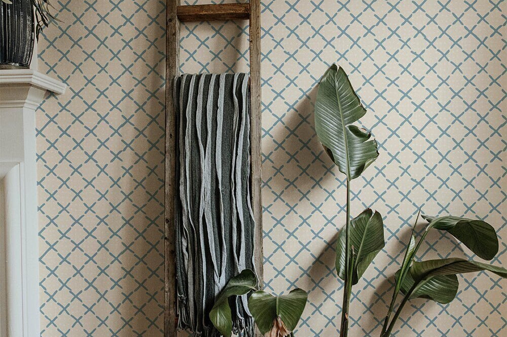Hand Drawn Line Blue Cream Wallpaper | Wallpaper Peel and Stick | Removable Wallpaper | Wall Paper Peel And Stick | Wall Mural Wall 372 - JamesAndColors