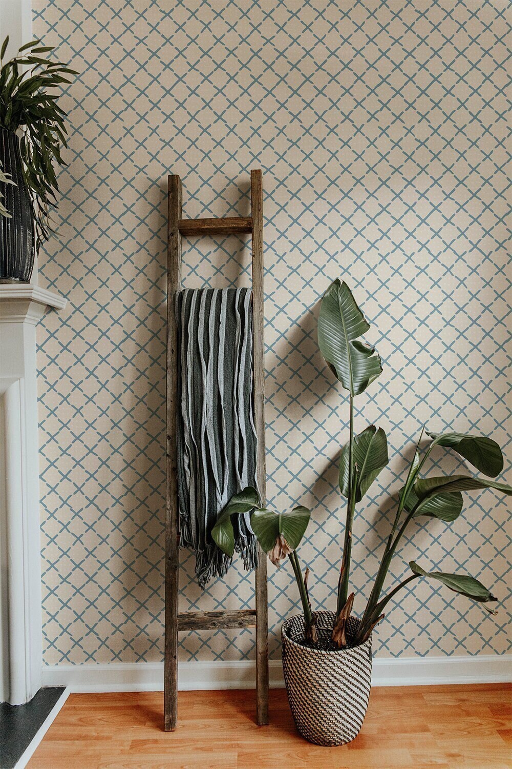 Hand Drawn Line Blue Cream Wallpaper | Wallpaper Peel and Stick | Removable Wallpaper | Wall Paper Peel And Stick | Wall Mural Wall 372 - JamesAndColors