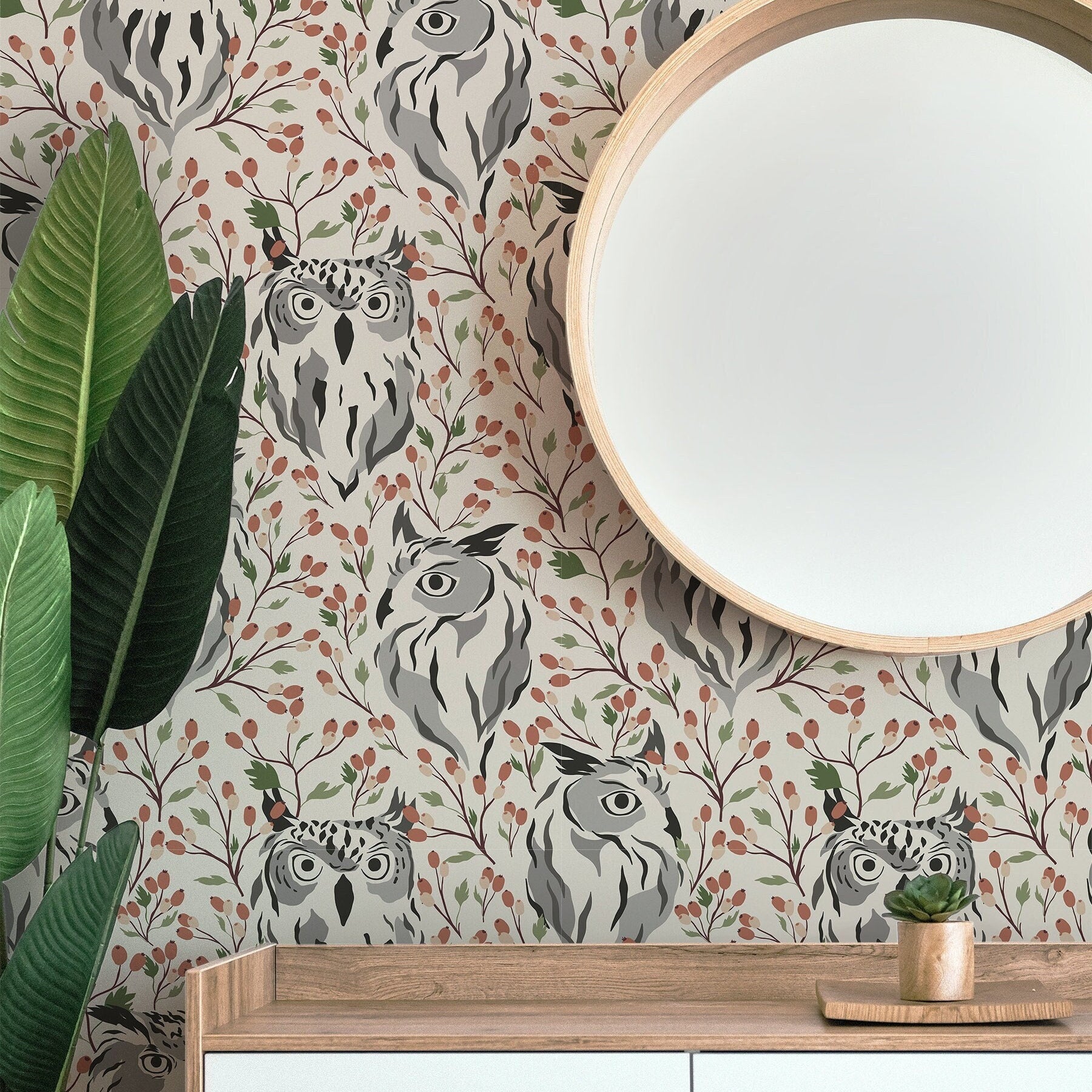 Large Floral Owl Boho Wallpaper | Wallpaper Peel and Stick | Removable Wallpaper | Wall Paper Peel And Stick | Wall Mural Wall Decor 135 - JamesAndColors