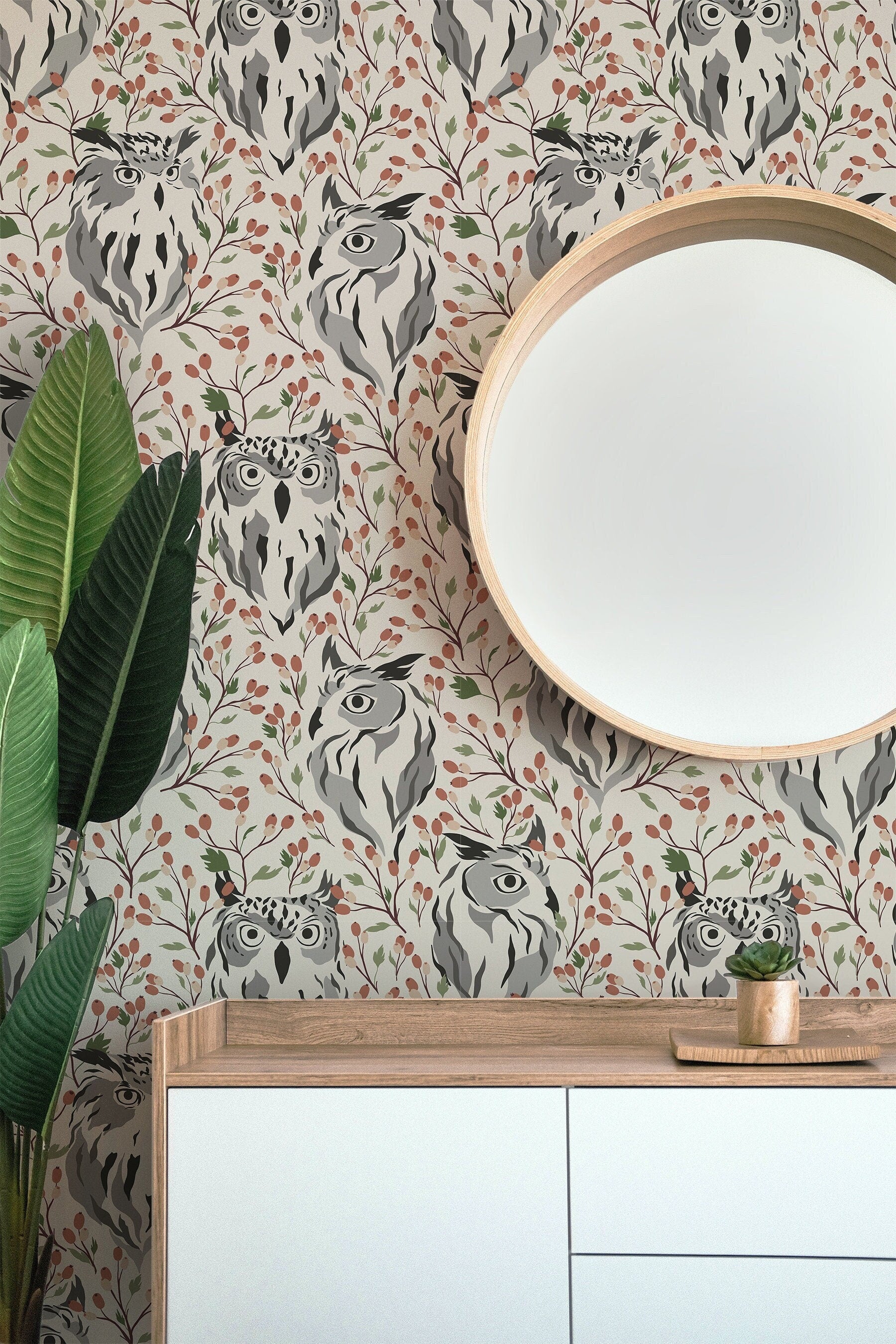 Large Floral Owl Boho Wallpaper | Wallpaper Peel and Stick | Removable Wallpaper | Wall Paper Peel And Stick | Wall Mural Wall Decor 135 - JamesAndColors