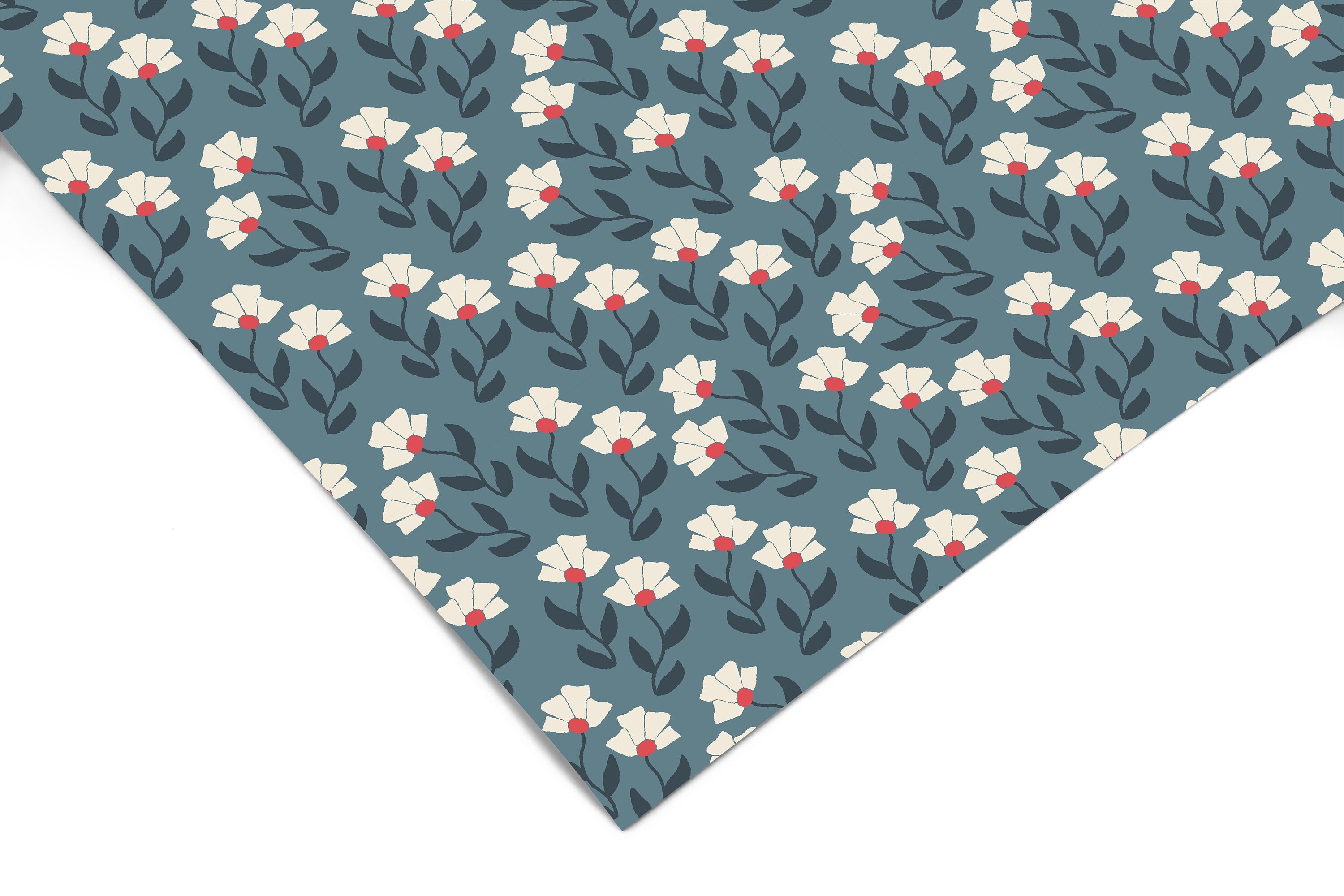 Blue Red Floral Farm Contact Paper | Peel And Stick Wallpaper | Removable Wallpaper | Shelf Liner | Drawer Liner | Peel and Stick Paper 531
