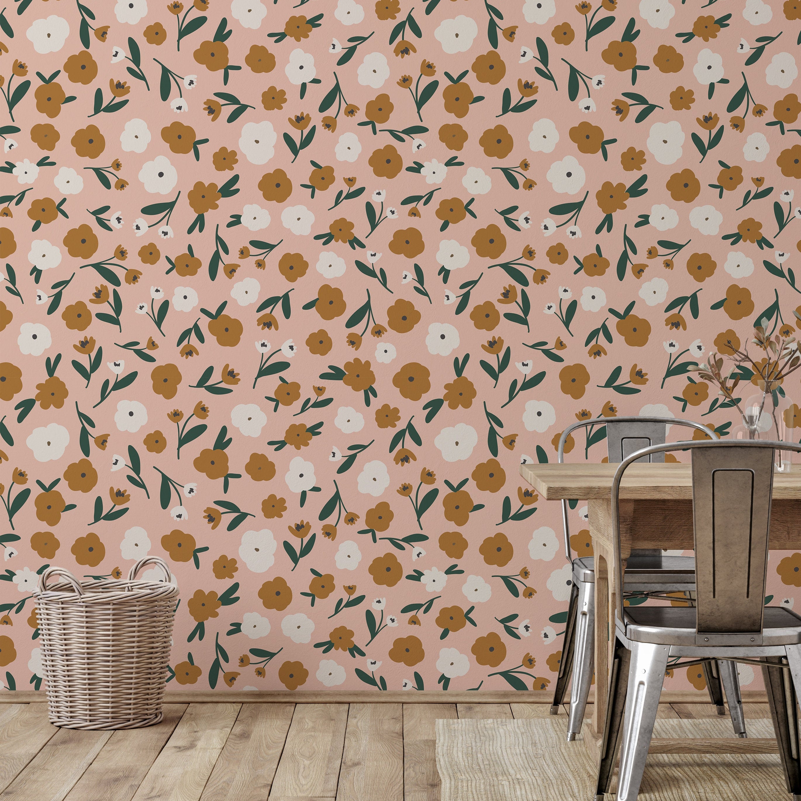 Faded Pink Floral Wallpaper | Wallpaper Peel and Stick | Removable Wallpaper | Wall Paper Peel And Stick | Wall Mural Wall Decor 2401 - JamesAndColors