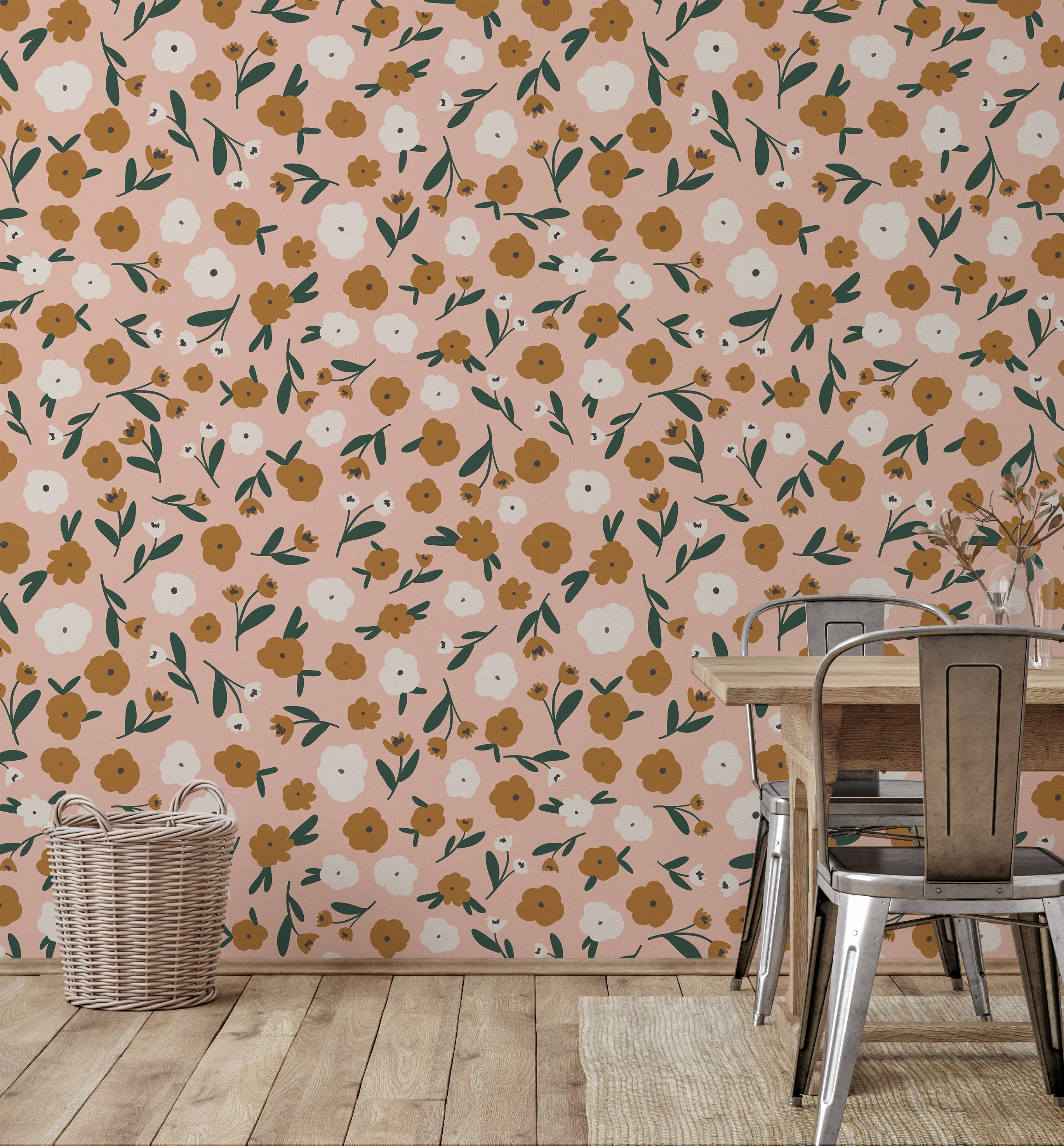 Faded Pink Floral Wallpaper | Wallpaper Peel and Stick | Removable Wallpaper | Wall Paper Peel And Stick | Wall Mural Wall Decor 2401 - JamesAndColors
