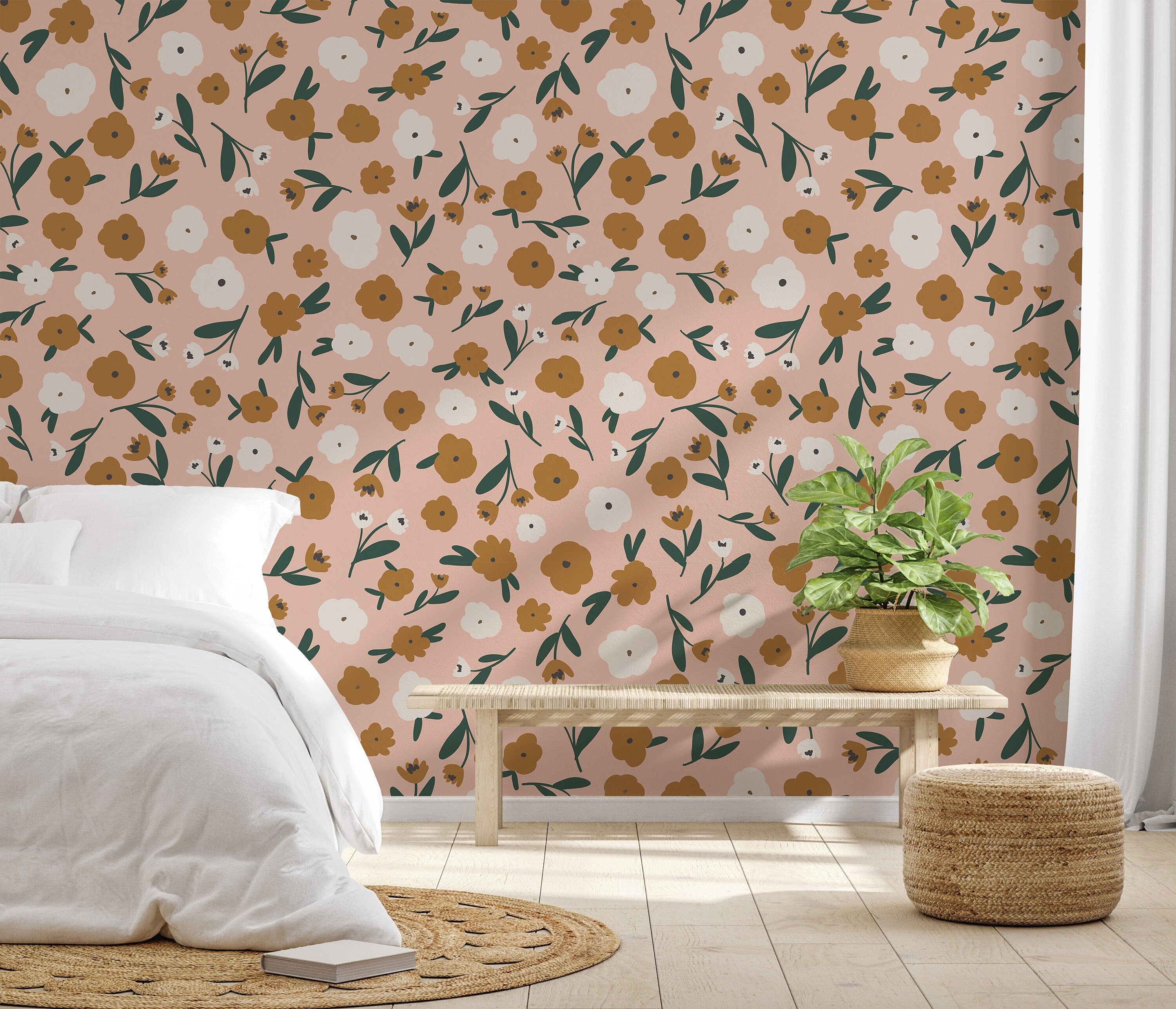Faded Pink Floral Wallpaper | Wallpaper Peel and Stick | Removable Wallpaper | Wall Paper Peel And Stick | Wall Mural Wall Decor 2401 - JamesAndColors