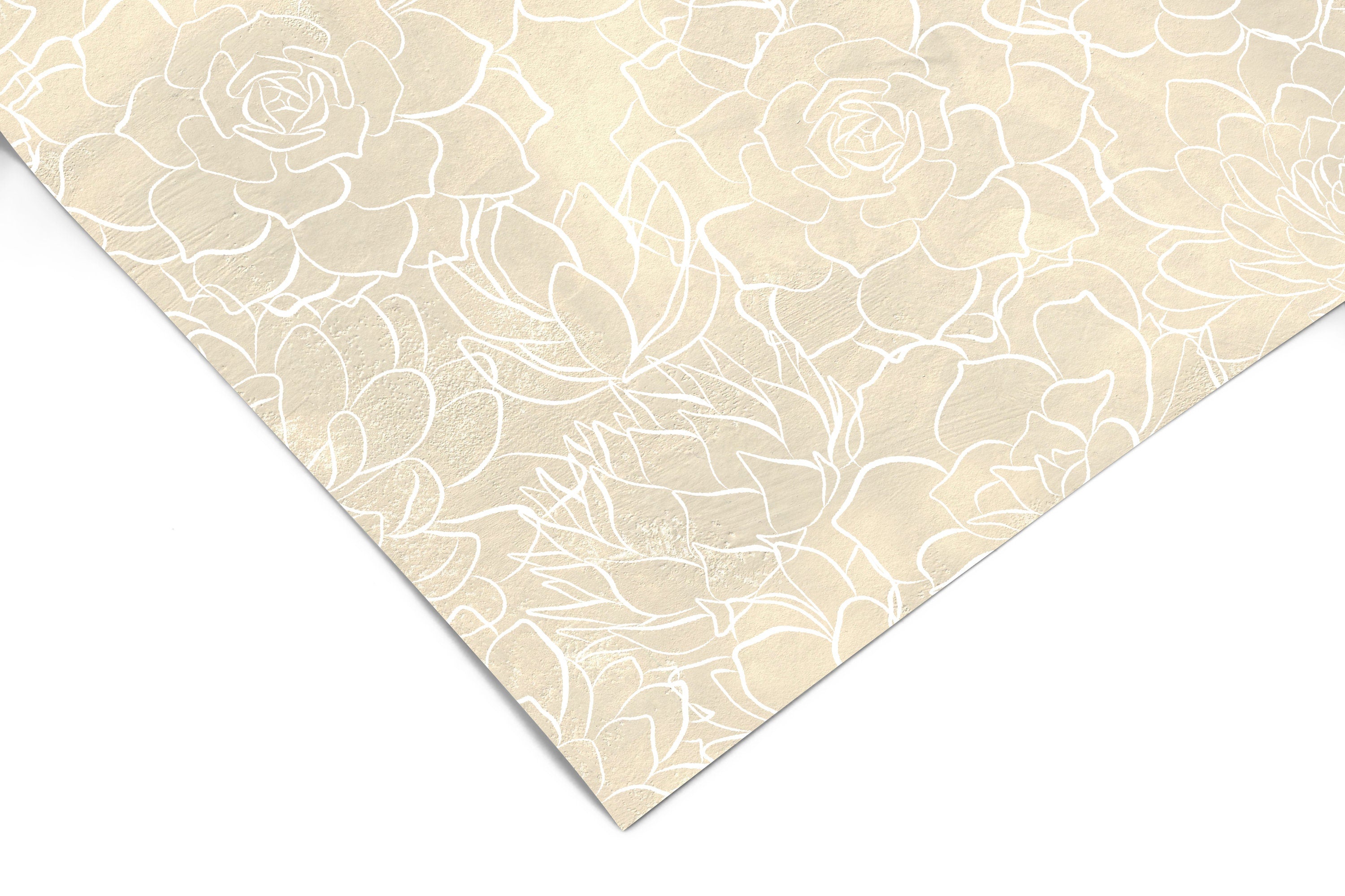 Cream Floral Outline Contact Paper | Peel And Stick Wallpaper | Removable Wallpaper | Shelf Liner | Drawer Liner | Peel and Stick Paper 628