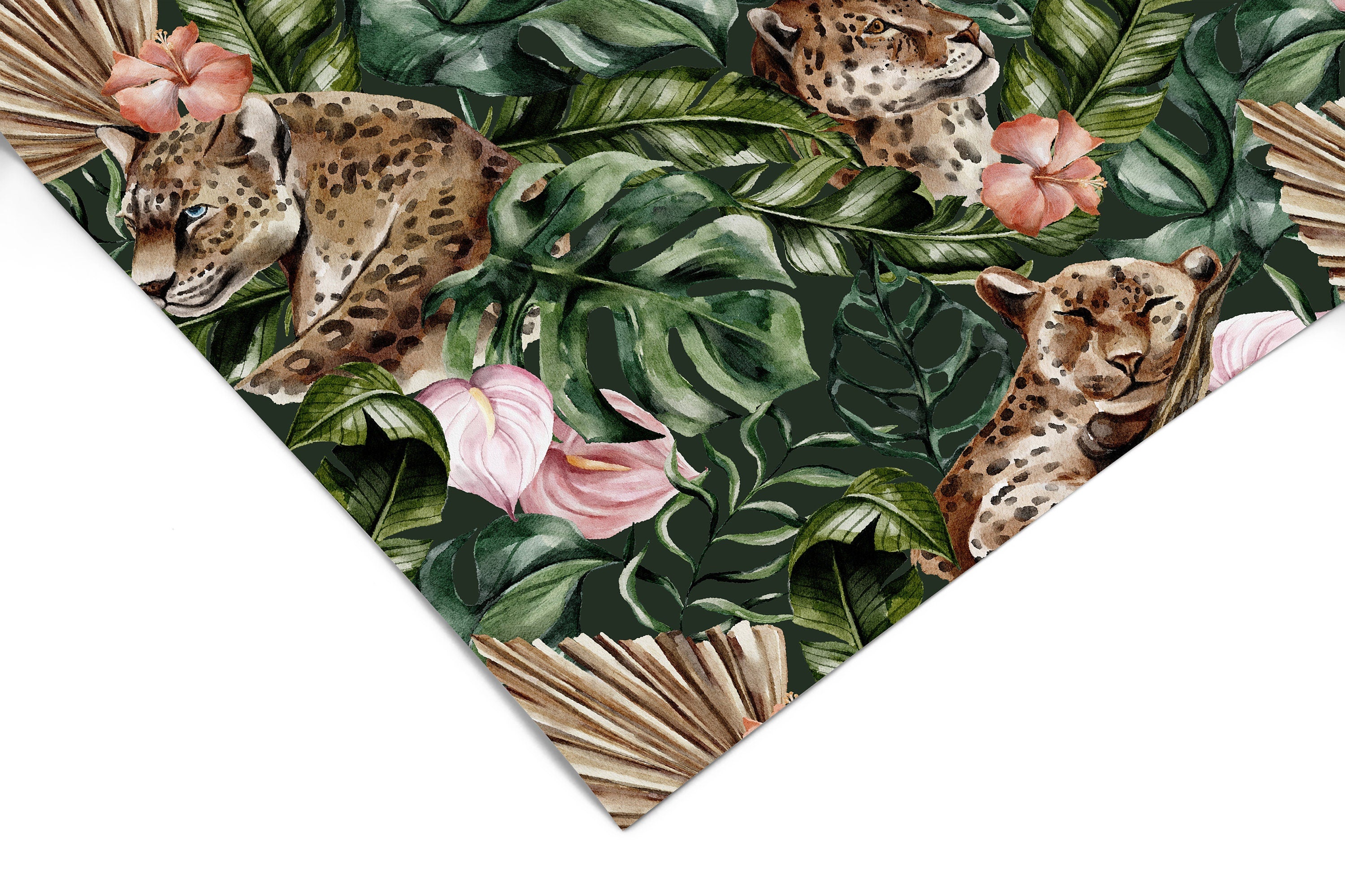 Leopard Tropic Floral Contact Paper | Peel And Stick Wallpaper | Removable Wallpaper | Shelf Liner | Drawer Liner | Peel and Stick Paper 642