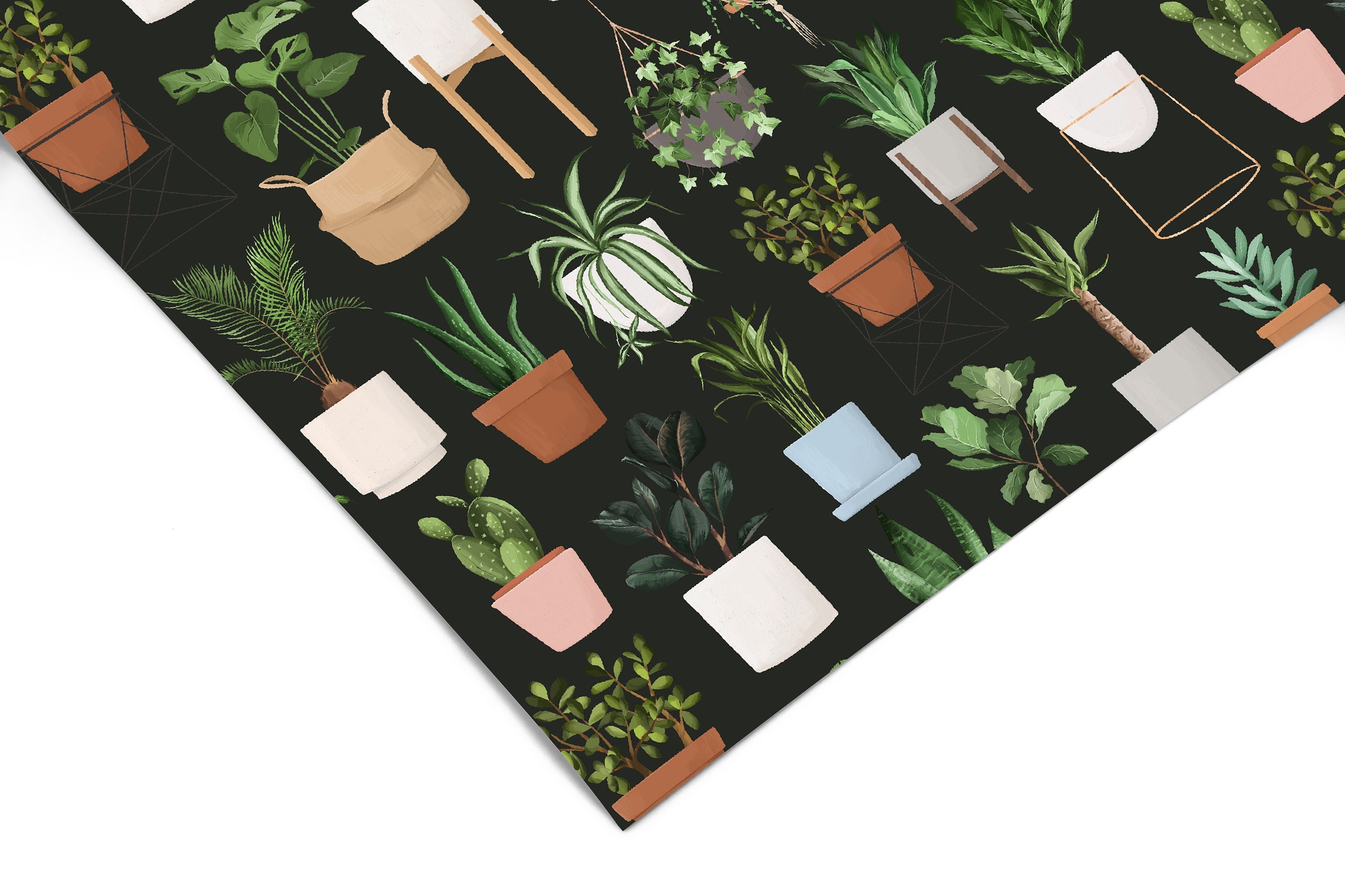 Potted Plants Black Contact Paper | Peel And Stick Wallpaper | Removable Wallpaper | Shelf Liner | Drawer Liner | Peel and Stick Paper 637 - JamesAndColors