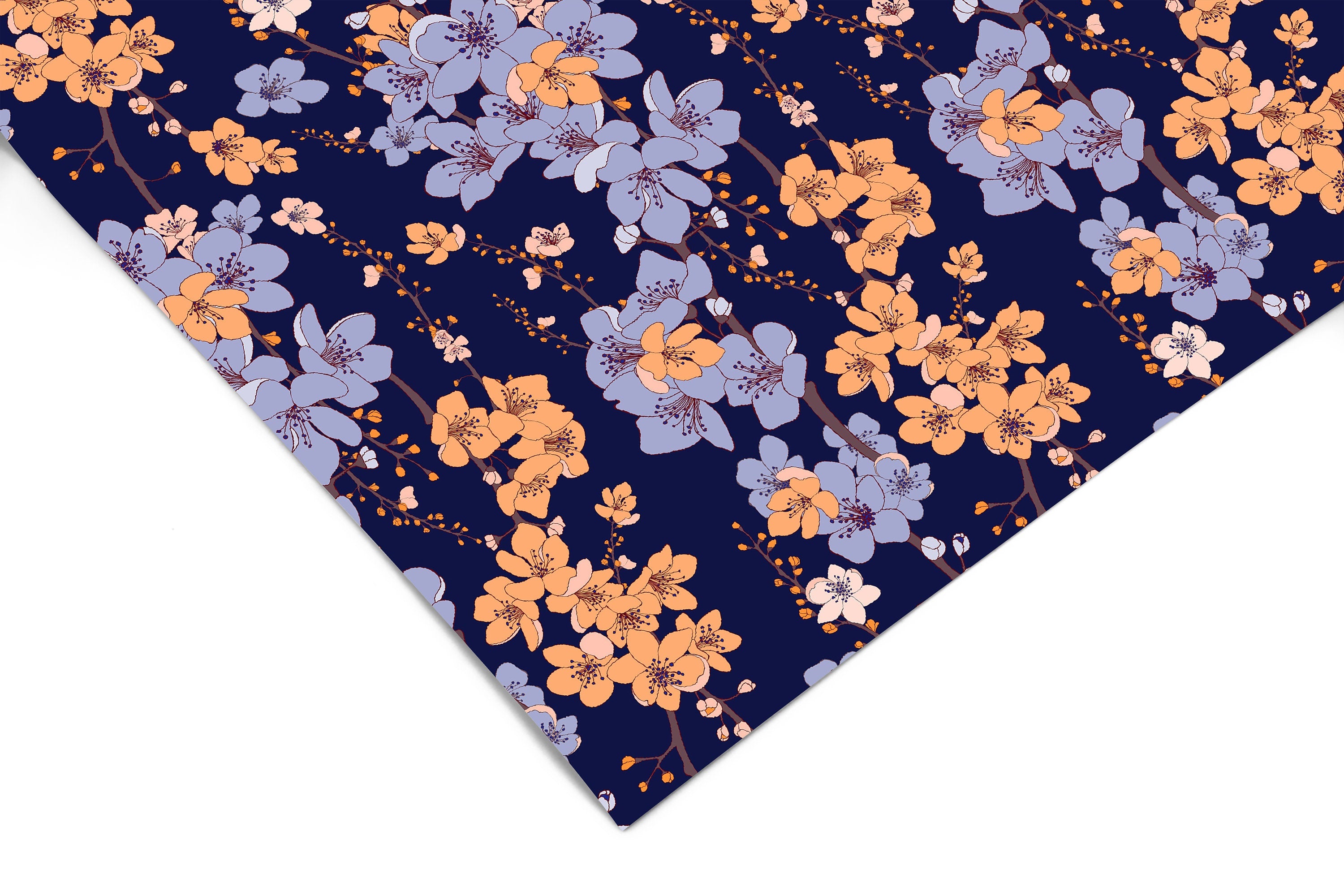 Navy Blossoms Floral Contact Paper | Peel And Stick Wallpaper | Removable Wallpaper | Shelf Liner | Drawer Liner | Peel and Stick Paper 570a