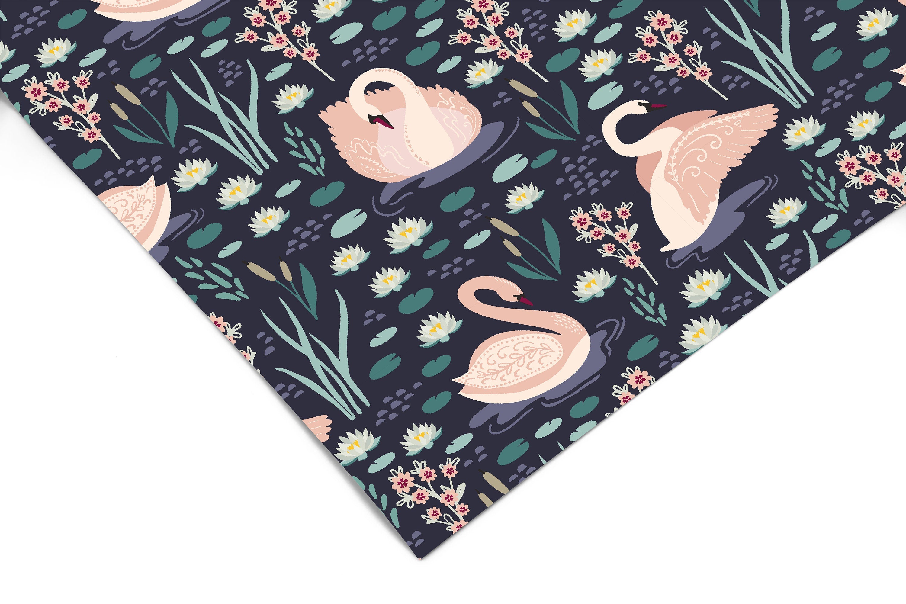 Floral Swan Bathroom Contact Paper | Peel And Stick Wallpaper | Removable Wallpaper | Shelf Liner | Drawer Liner | Peel and Stick Paper 559