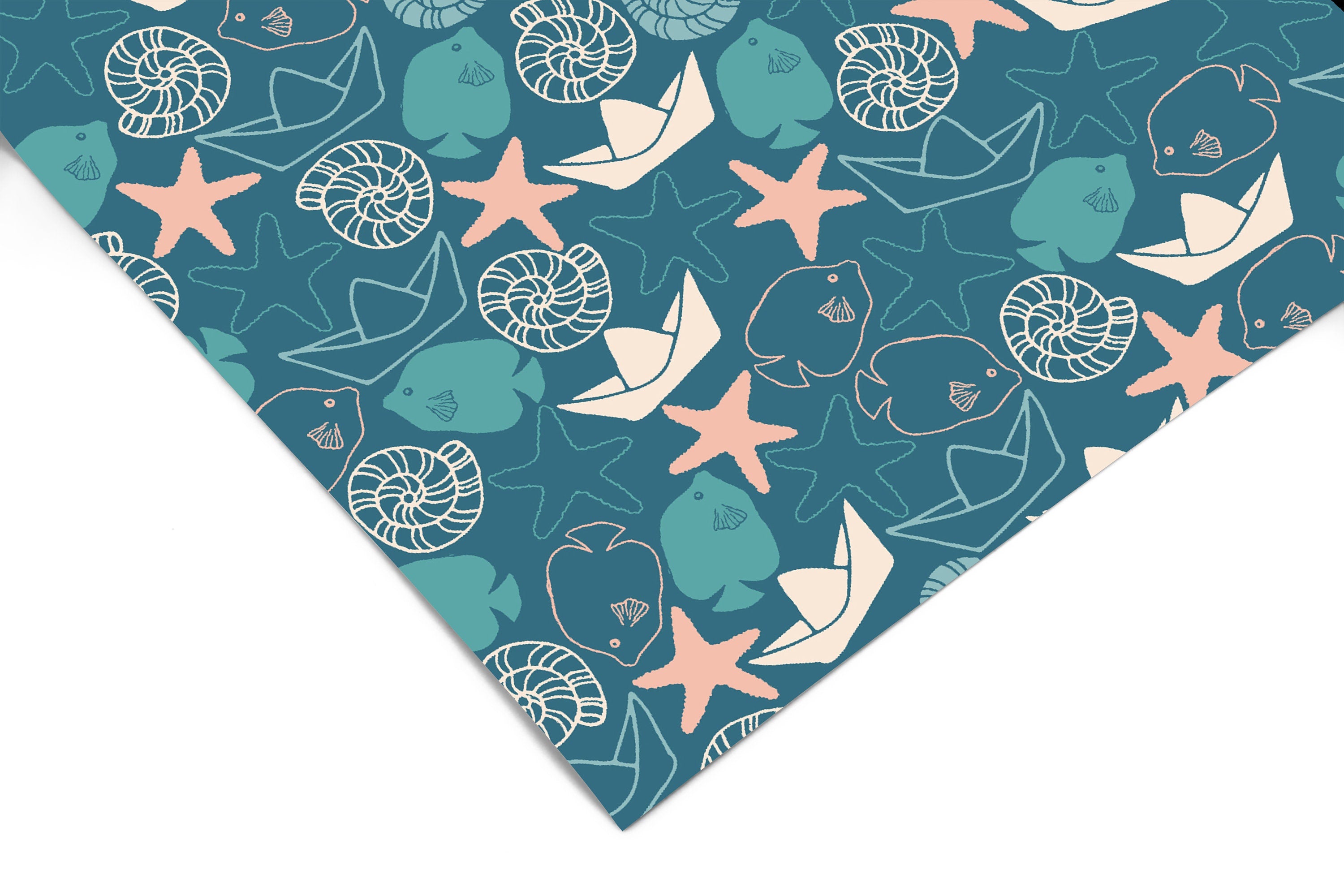 Sea Pattern Bathroom Contact Paper | Peel And Stick Wallpaper | Removable Wallpaper | Shelf Liner | Drawer Liner | Peel and Stick Paper 560 - JamesAndColors
