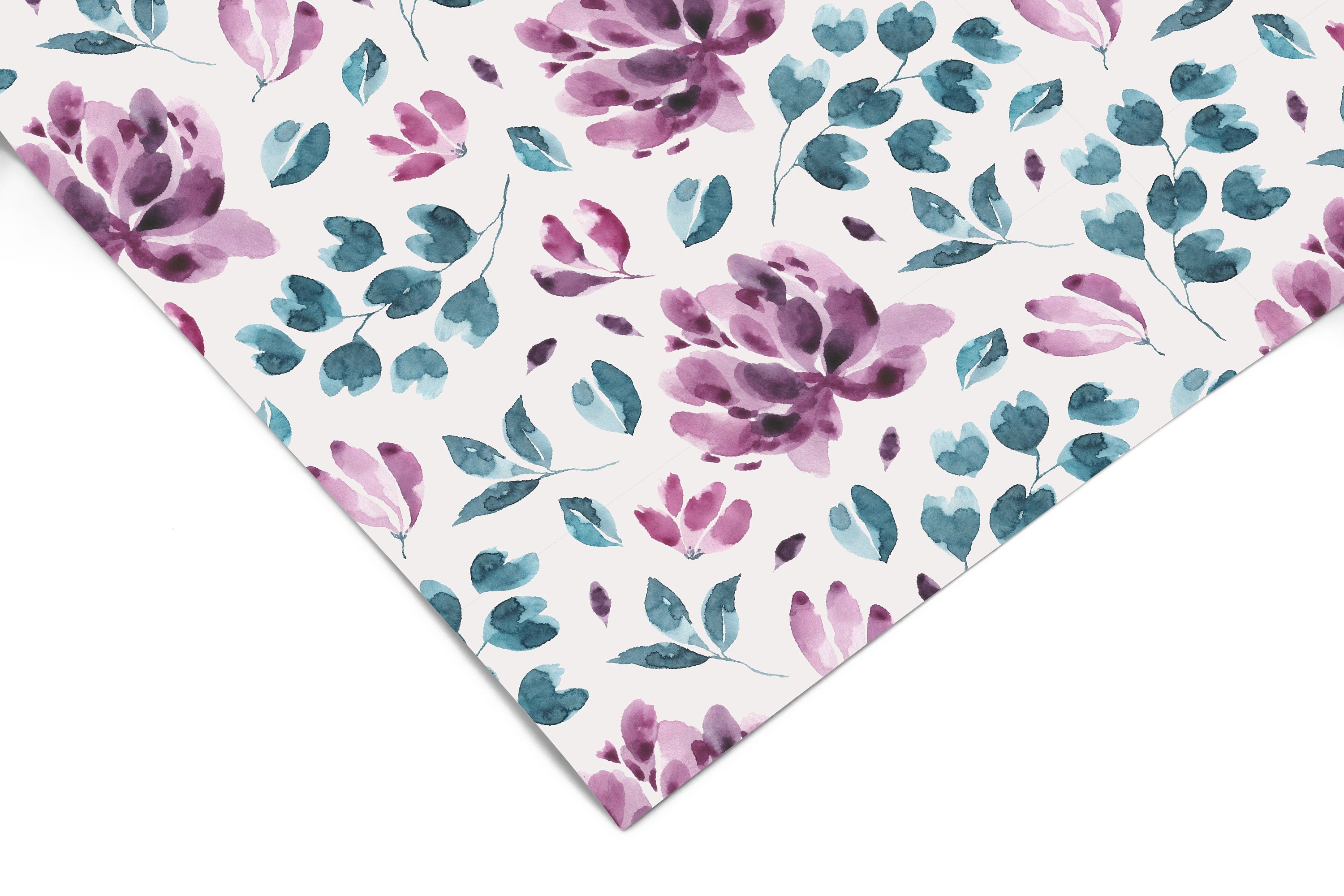 Purple Teal Flowers Contact Paper | Peel And Stick Wallpaper | Removable Wallpaper | Shelf Liner | Drawer Liner | Peel and Stick Paper 590 - JamesAndColors