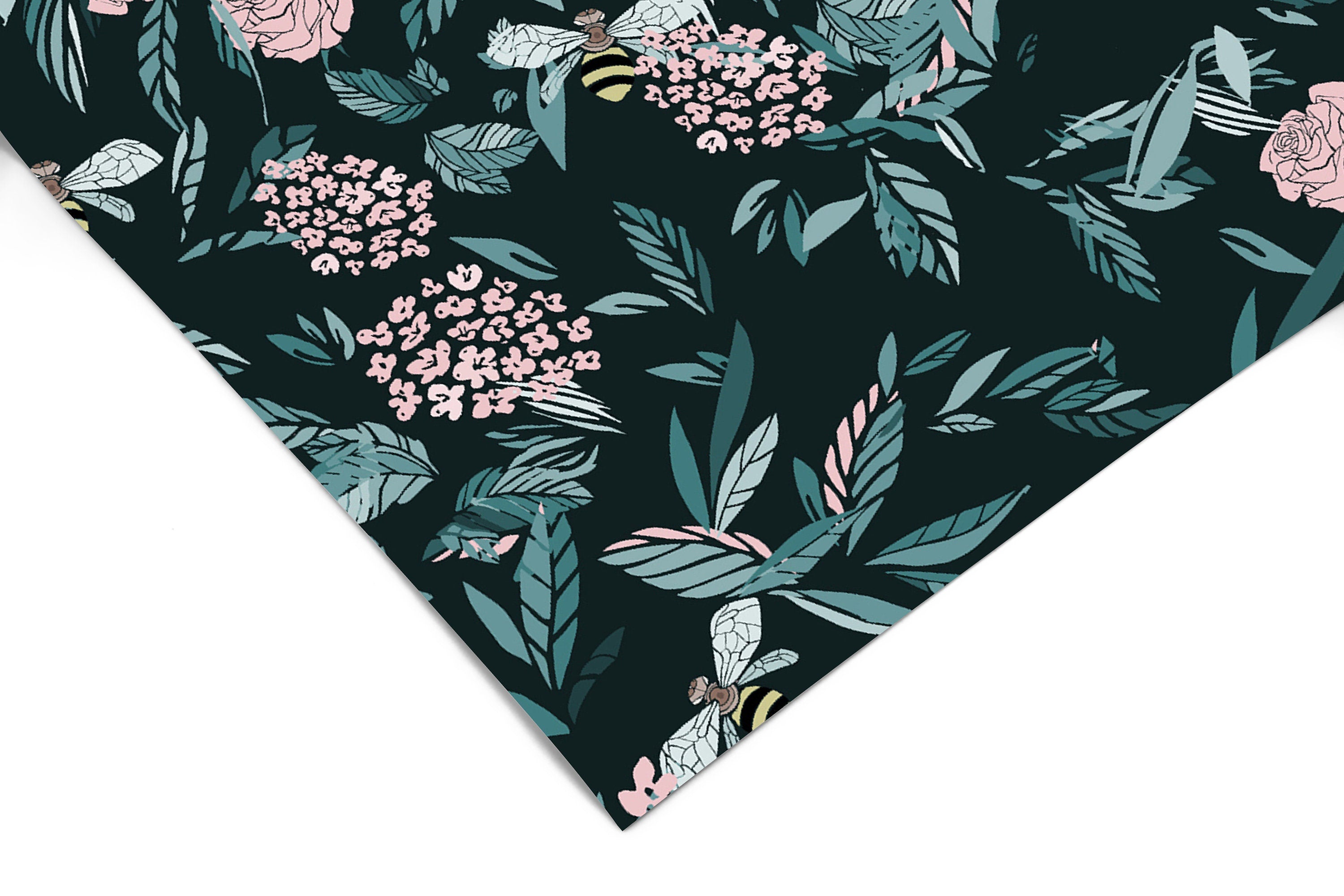 Floral And Bee Dark Wallpaper | Removable Wallpaper | Peel And Stick Wallpaper | Adhesive Wallpaper | Wall Paper Peel Stick Wall Mural 3459 - JamesAndColors