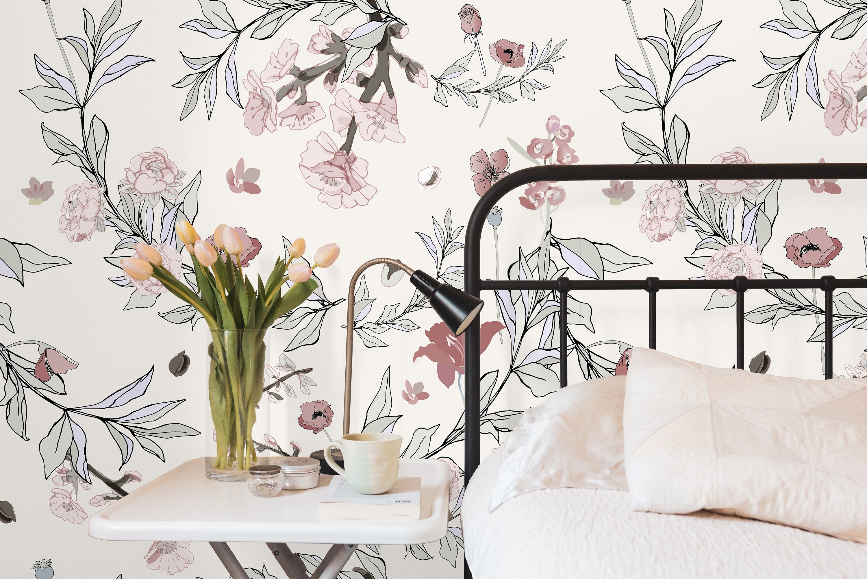 Blue watercolour painted flower Hallway and stairs wallpaper - TenStickers