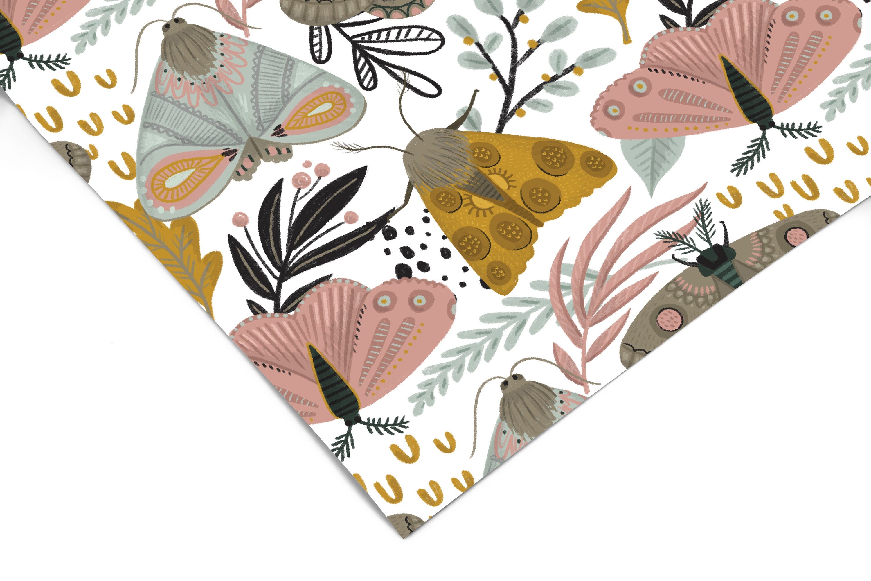 Large Boho Moth Contact Paper | Peel And Stick Wallpaper | Removable Wallpaper | Shelf Liner | Drawer Liner | Peel and Stick Paper 806 - JamesAndColors
