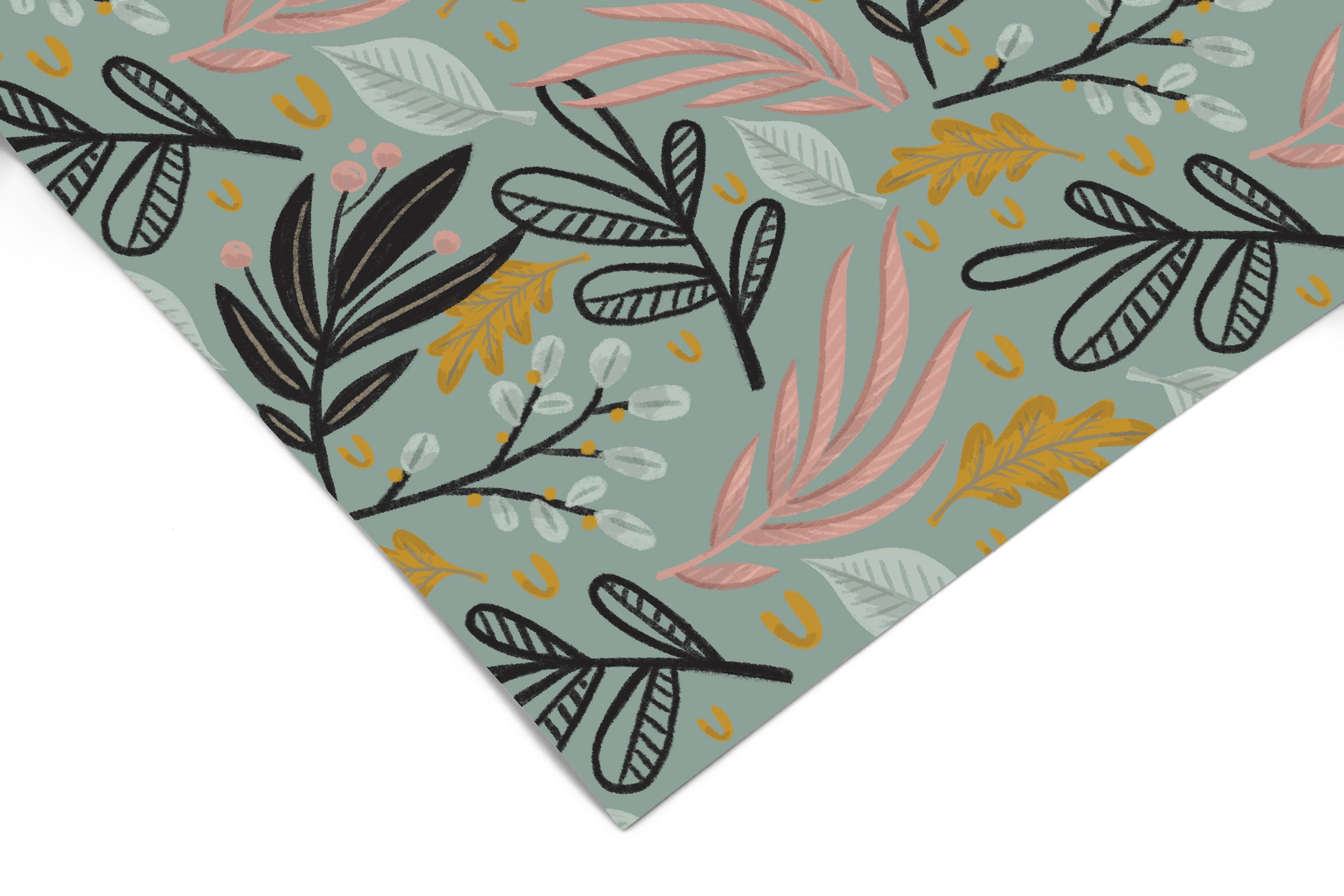 Sage And Black Floral Contact Paper | Peel And Stick Wallpaper | Removable Wallpaper | Shelf Liner | Drawer Liner | Peel and Stick Paper 805