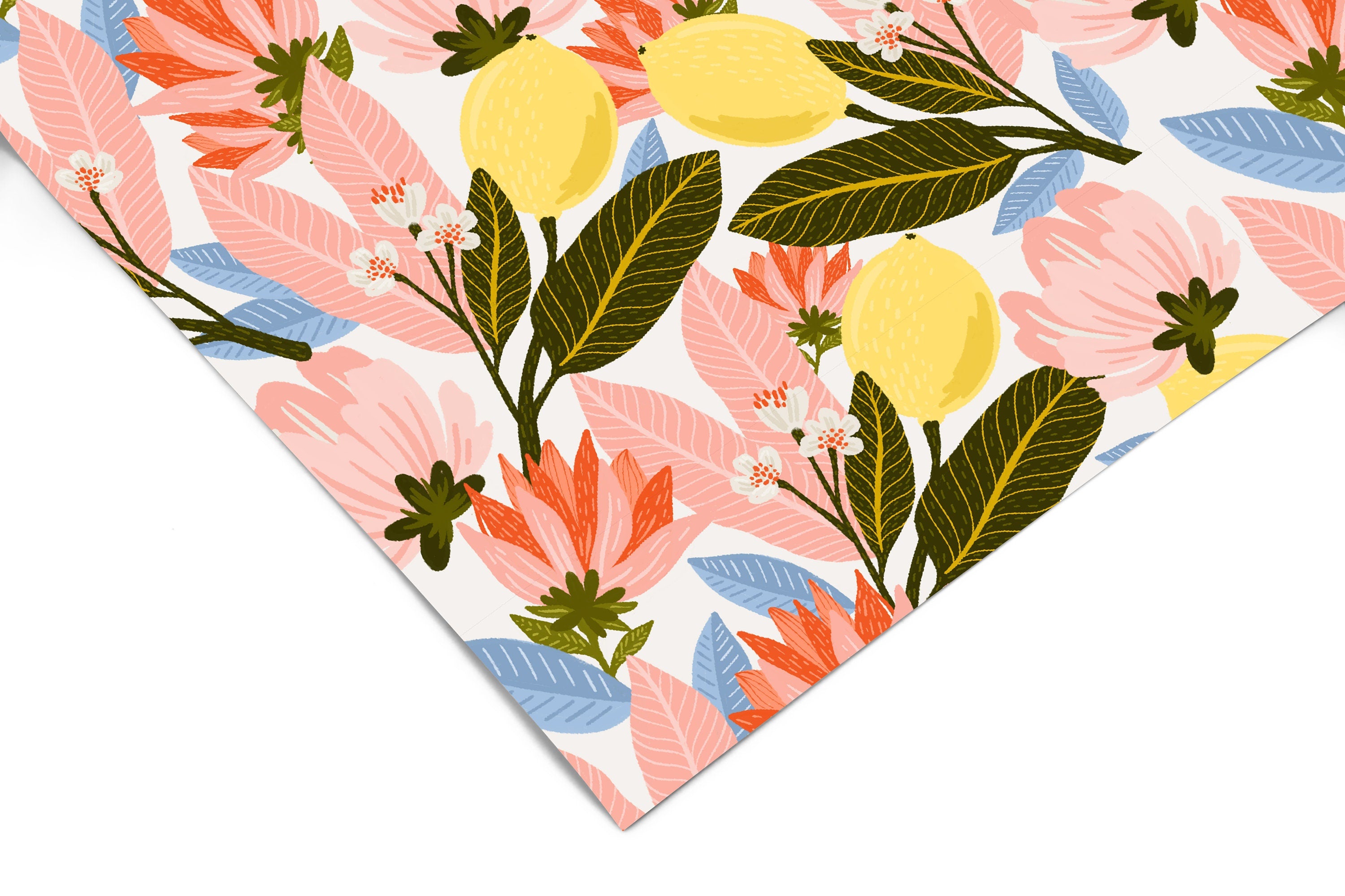 Lemon Lushland Contact Paper, Pink Floral Lemon Print 810 – James