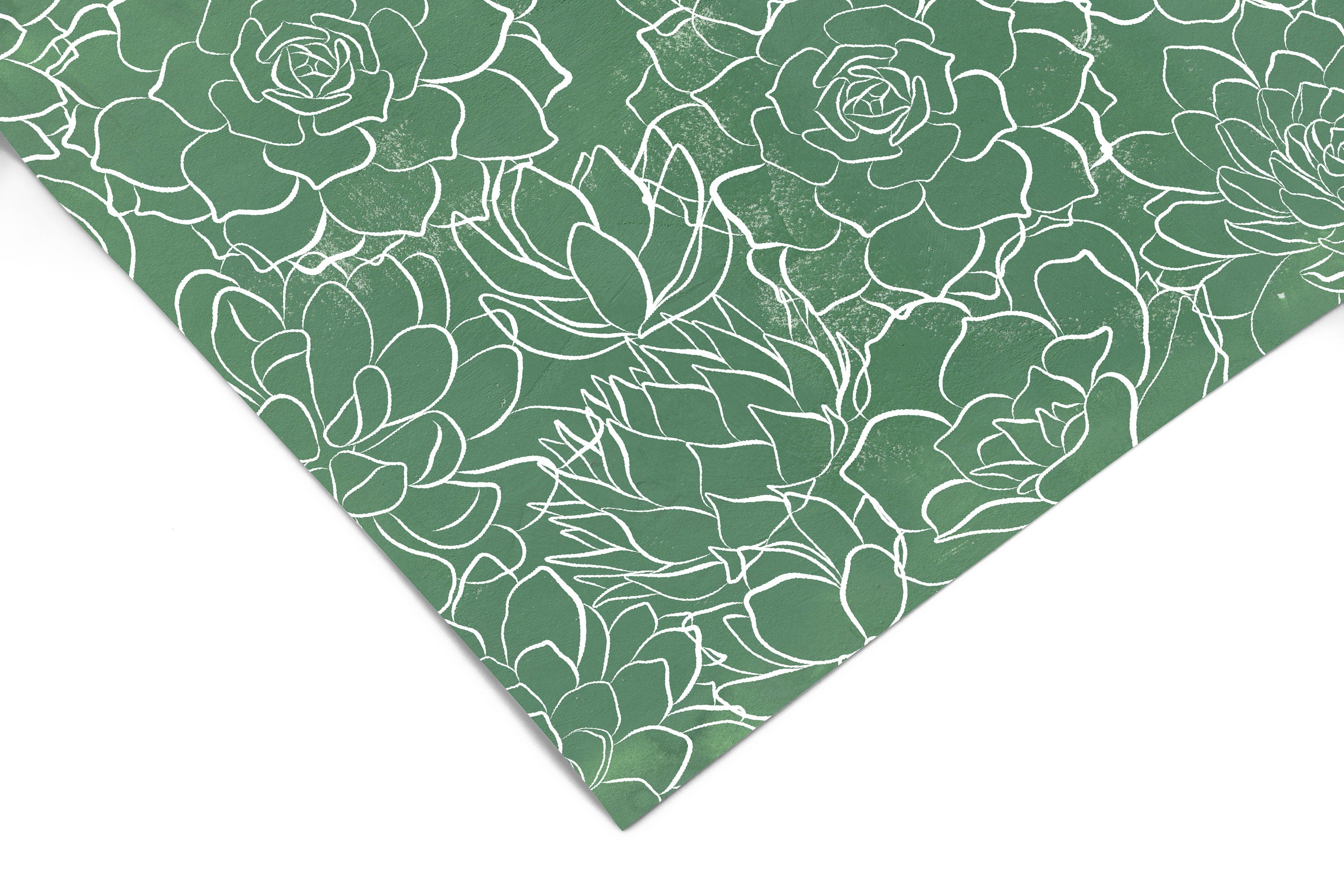 Green Floral Outline Contact Paper | Peel And Stick Wallpaper | Removable Wallpaper | Shelf Liner | Drawer Liner | Peel and Stick Paper 627