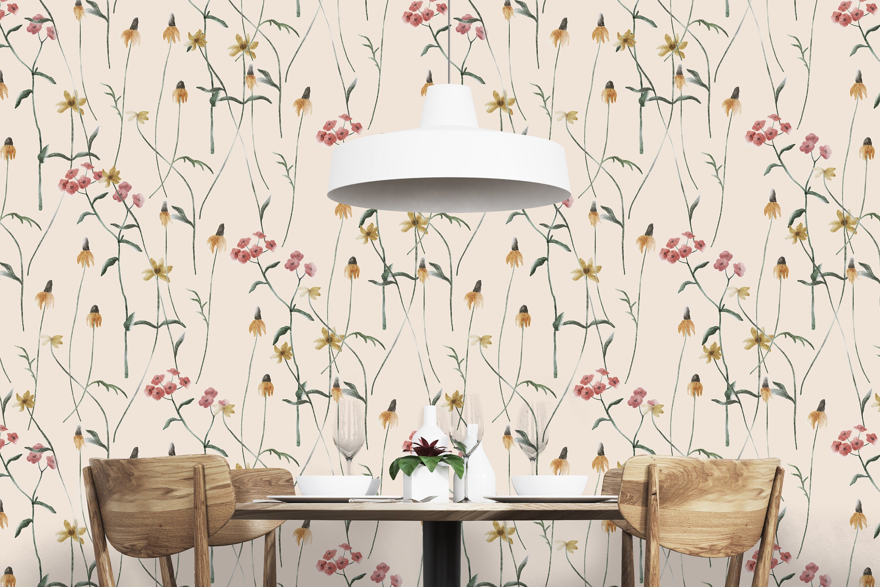 Daisy Wildflowers Wallpaper | Wallpaper Peel and Stick | Removable Wallpaper | Wall Paper Peel And Stick | Wall Mural | Wall Decor 3415 - JamesAndColors