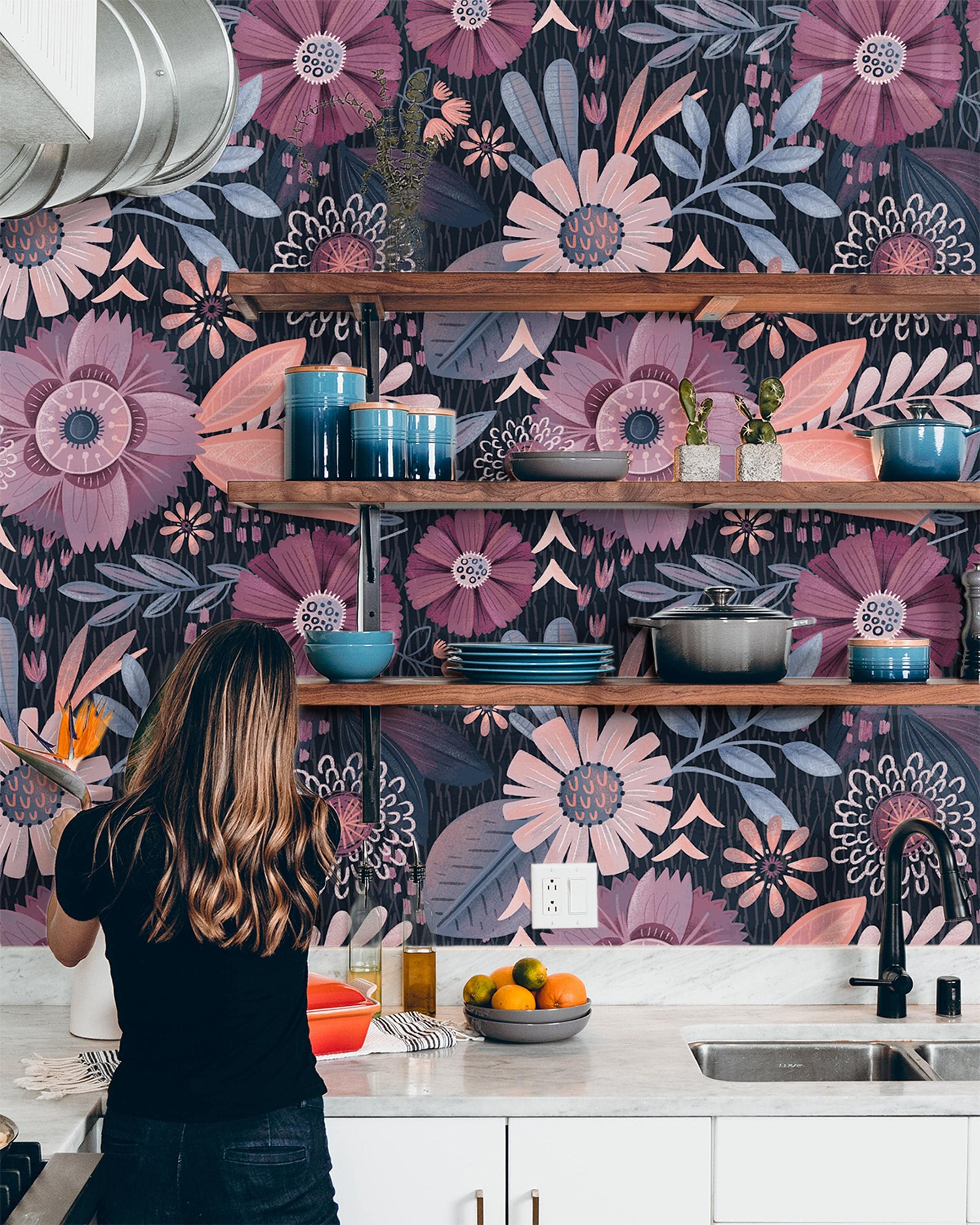Dark Purple Floral Wallpaper | Wallpaper Peel and Stick | Removable Wallpaper | Wall Paper Peel And Stick | Wall Mural | Wall Decor 3472 - JamesAndColors
