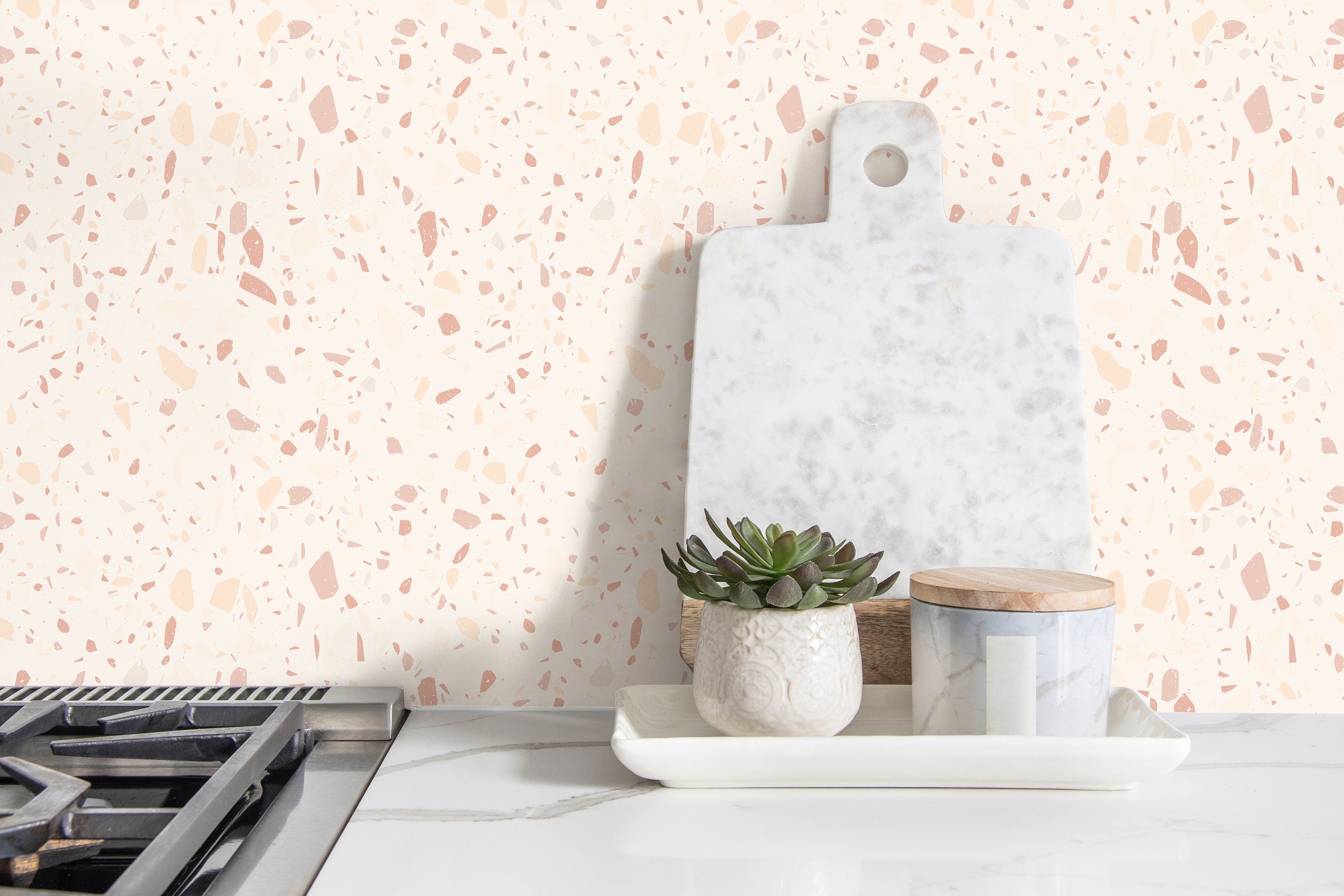 Terrazzo Cream Tan Wallpaper | Wallpaper Peel and Stick | Removable Wallpaper | Wall Paper Peel And Stick | Wall Mural | Wall Decor 3424 - JamesAndColors