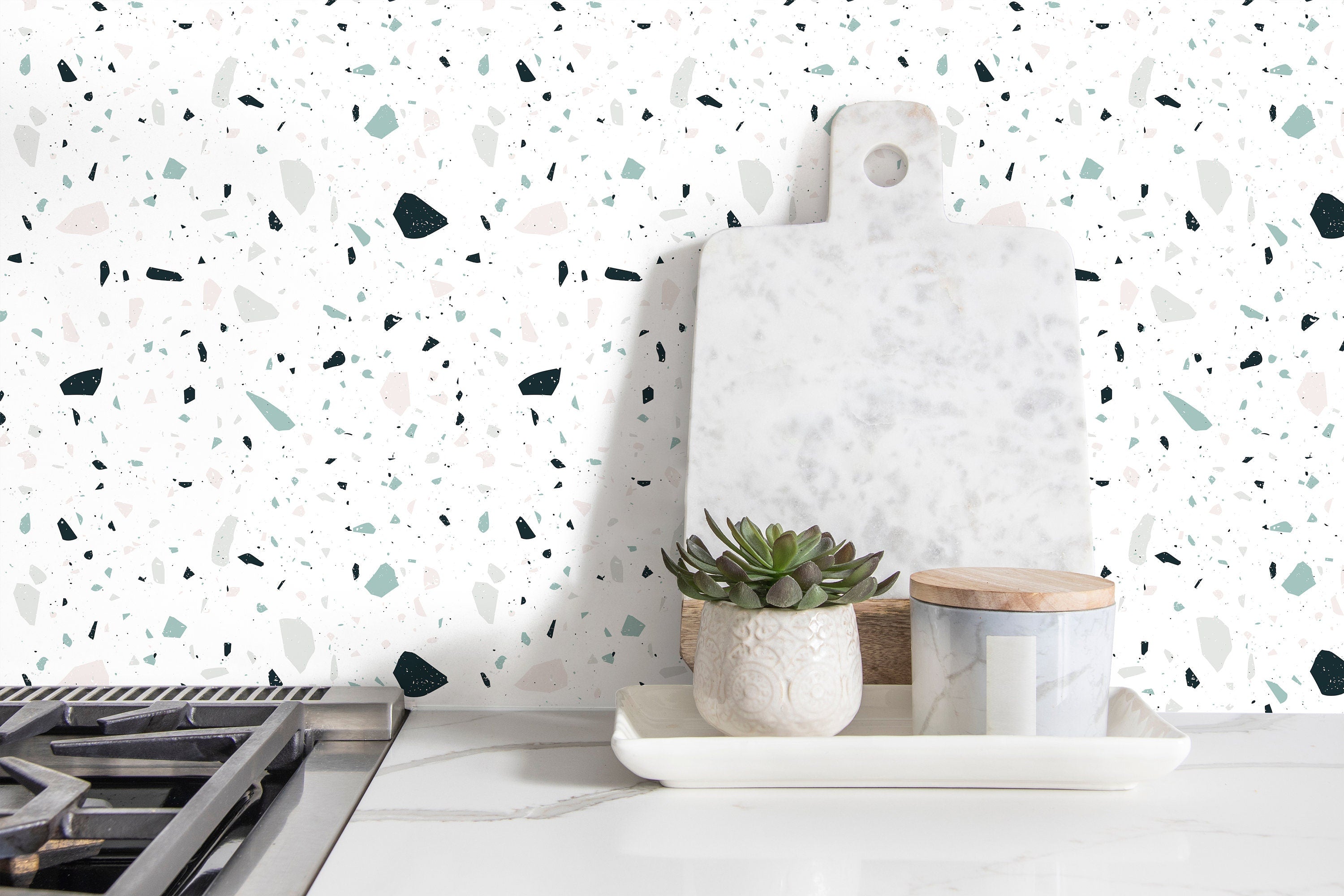Terrazzo White Blue Wallpaper | Wallpaper Peel and Stick | Removable Wallpaper | Wall Paper Peel And Stick | Wall Mural | Wall Decor 3421 - JamesAndColors