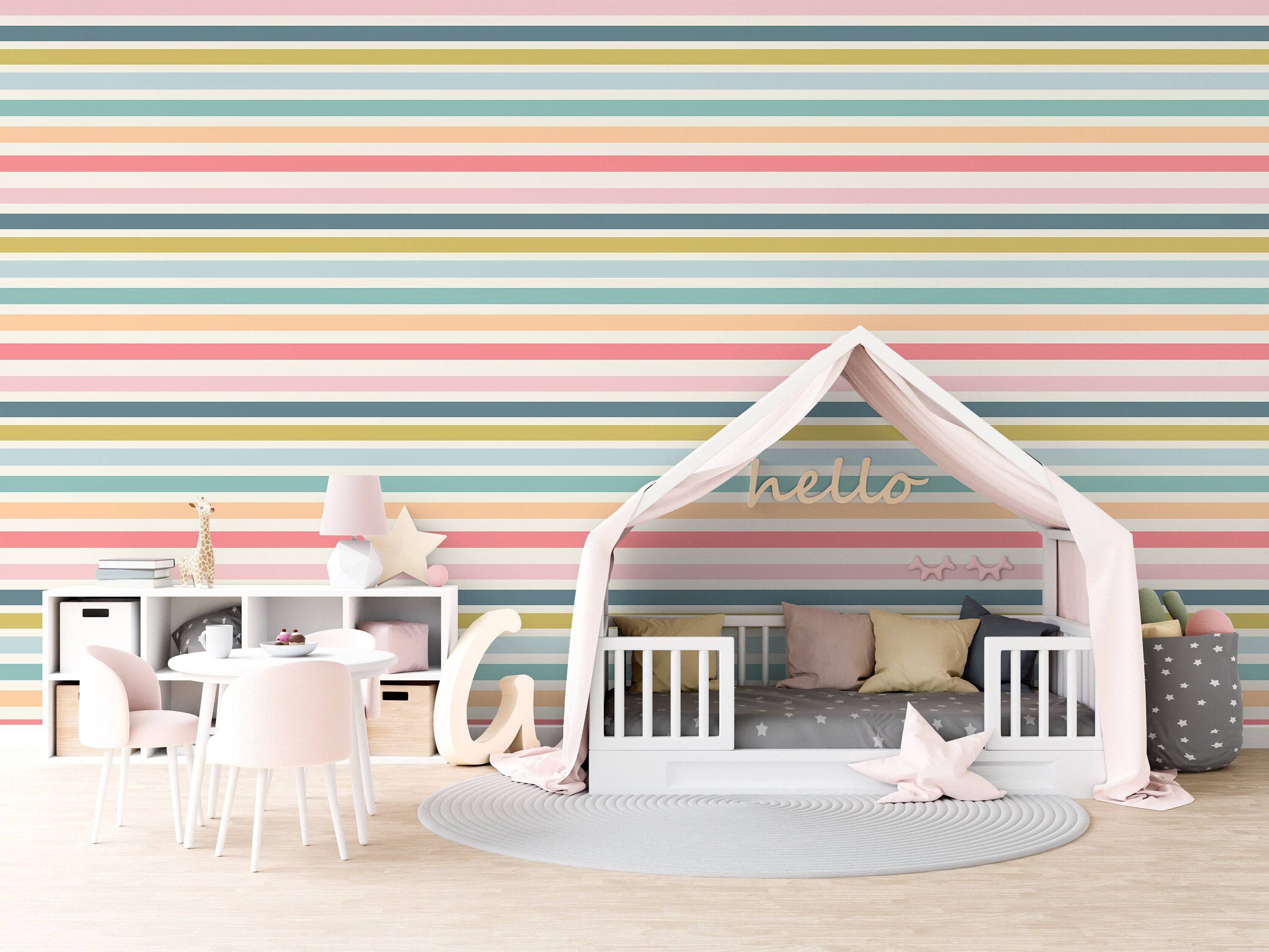 Pastel Stripes Wallpaper | Girls Nursery Wallpaper | Kids Wallpaper | Childrens Wallpaper | Peel Stick Wallpaper | Removable Wallpaper | 819 - JamesAndColors