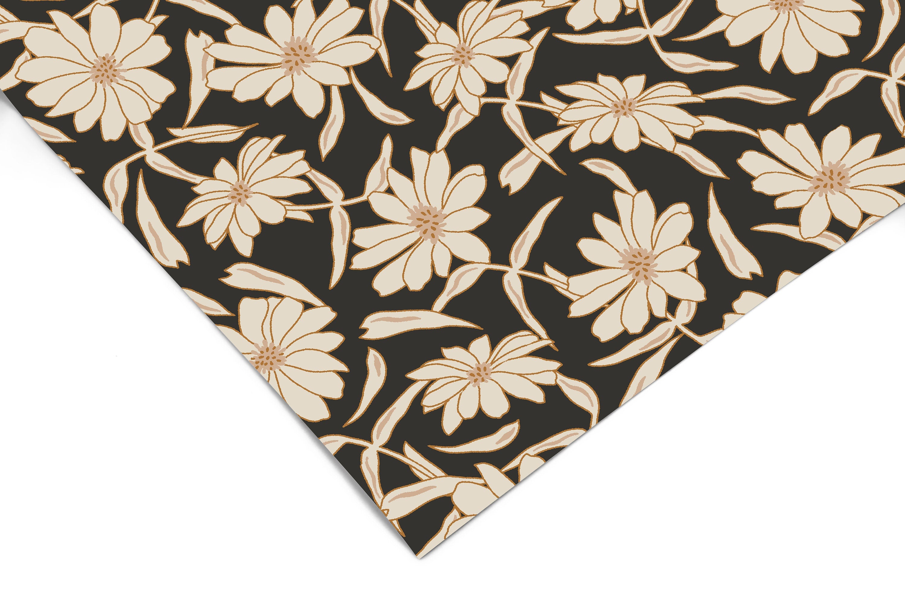 Black Cream Floral Contact Paper | Peel And Stick Wallpaper | Removable Wallpaper | Shelf Liner | Drawer Liner | Peel and Stick Paper 662