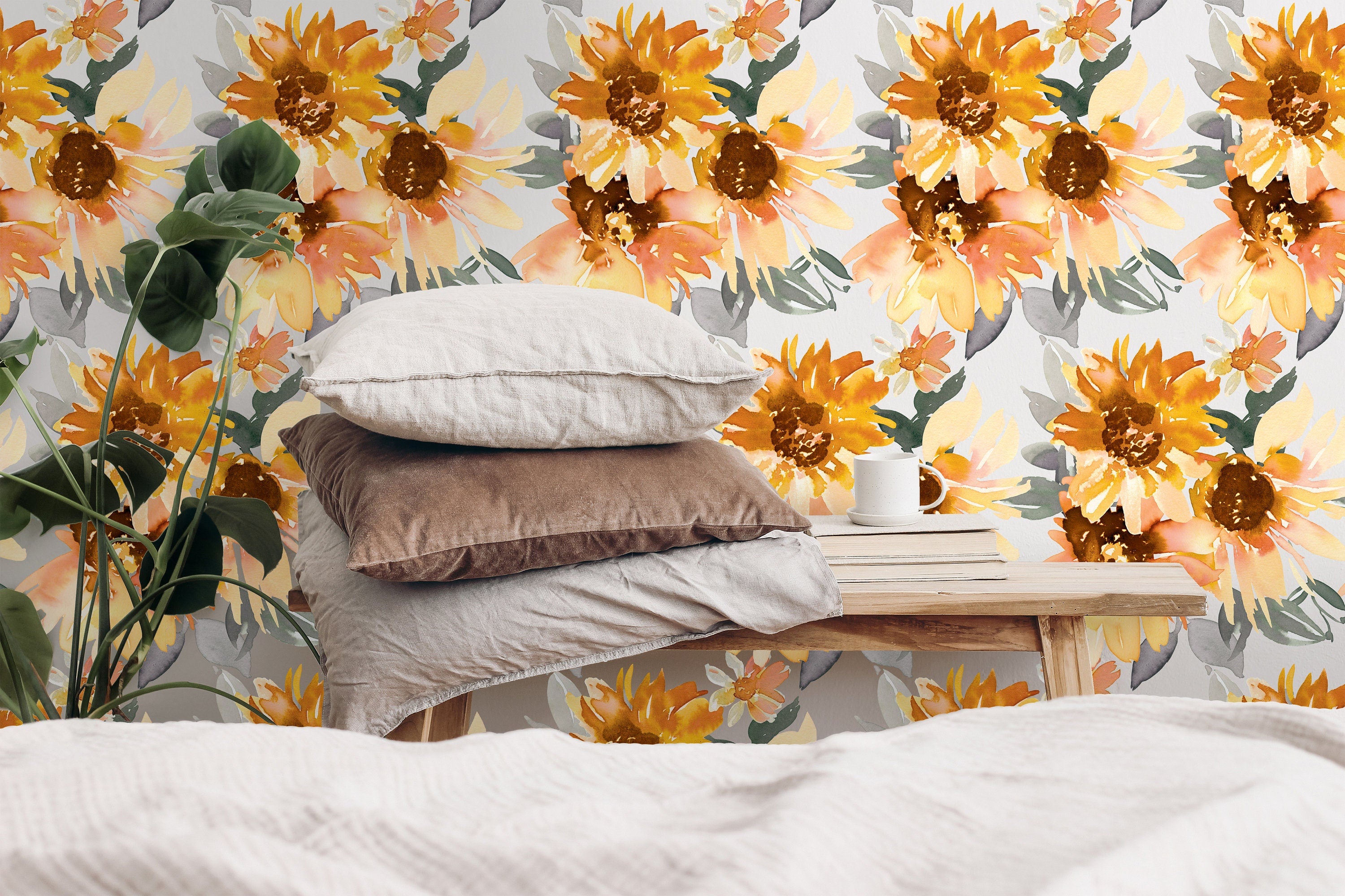 Sunflower Floral Wallpaper | Wallpaper Peel and Stick | Removable Wallpaper | Wall Paper Peel And Stick | Wall Mural | Wall Decor 194 - JamesAndColors