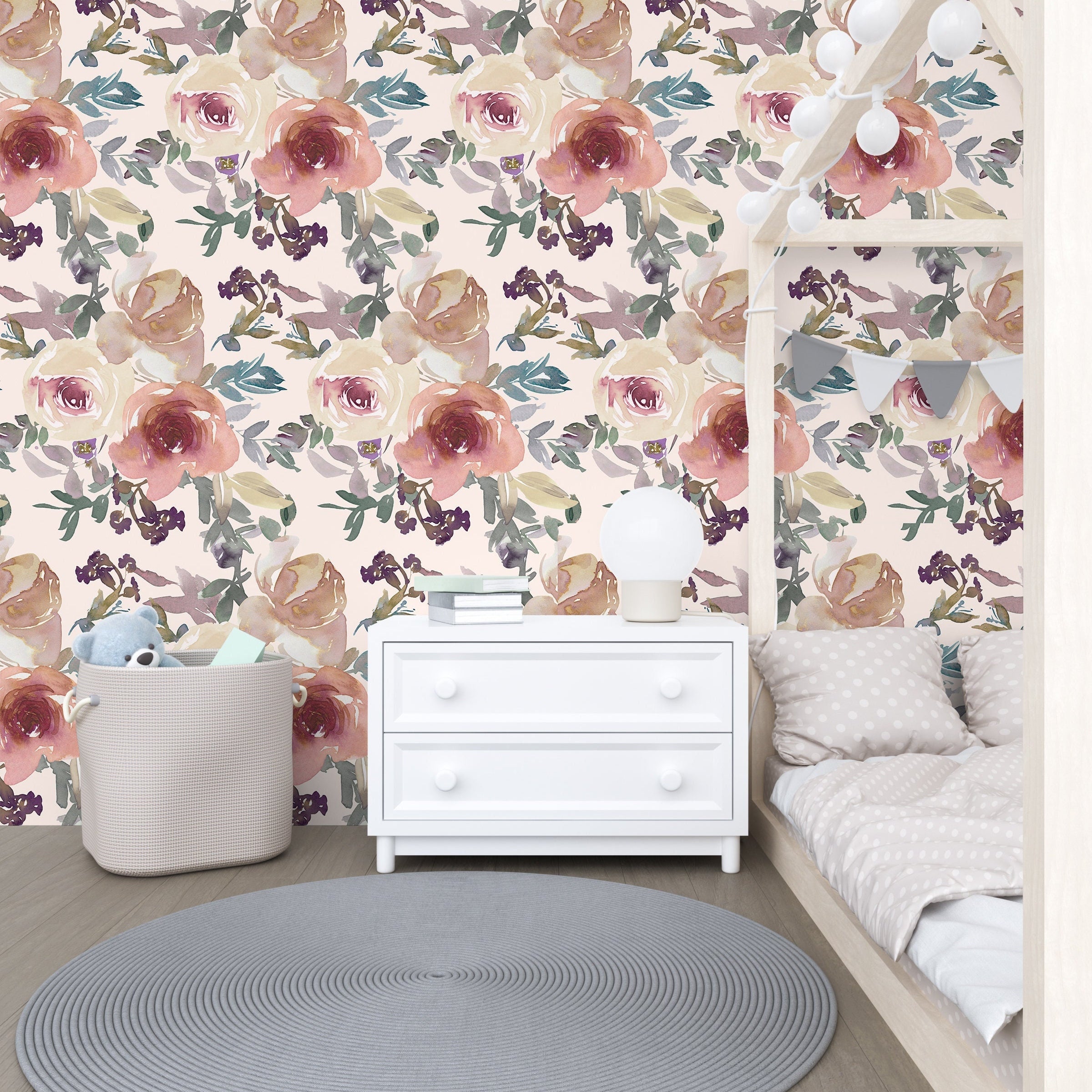 Floral Wallpaper | Girls Nursery Wallpaper | Kids Wallpaper | Childrens Wallpaper | Peel Stick Wallpaper | Removable Wallpaper | 256 - JamesAndColors