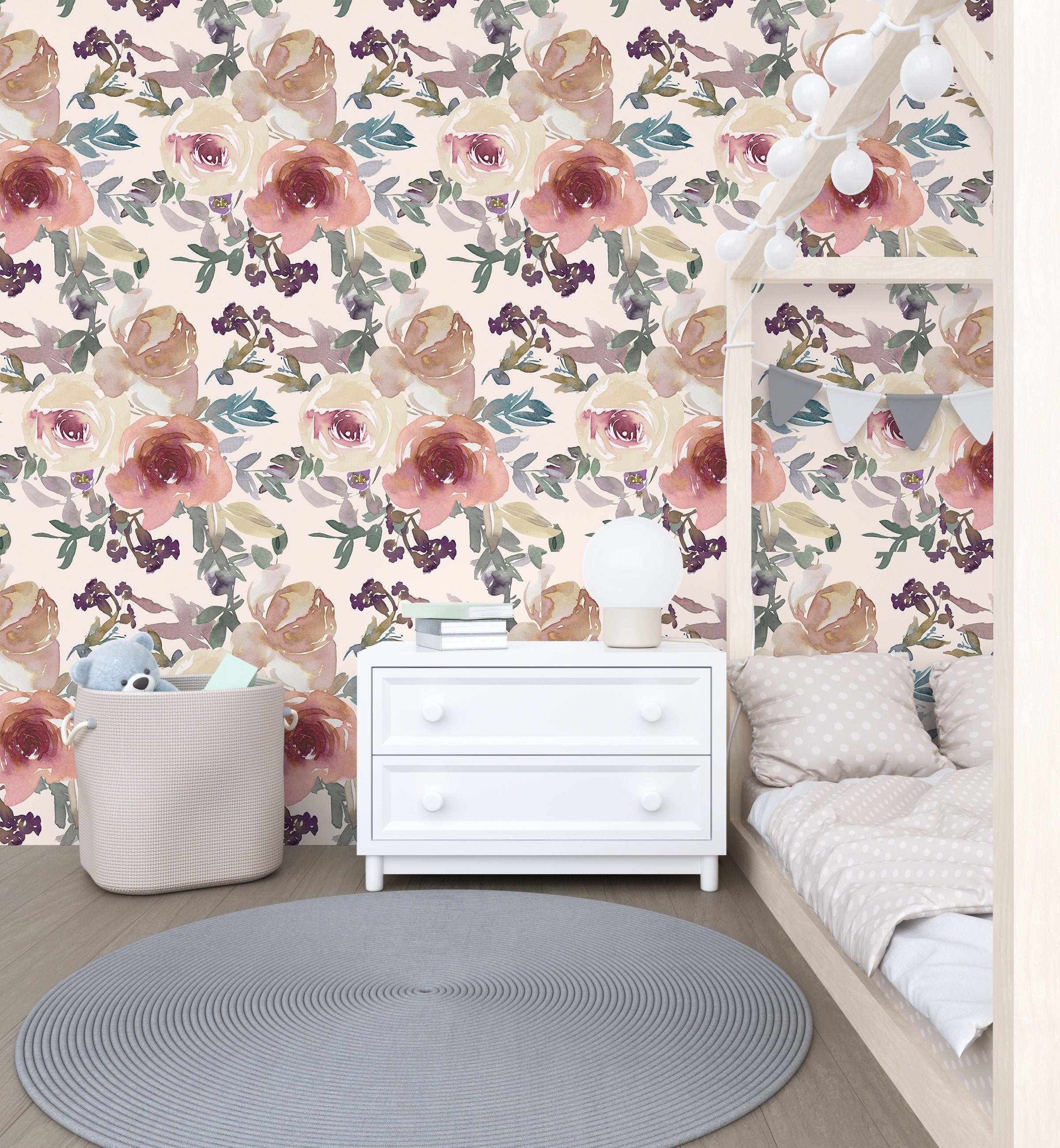 Floral Wallpaper | Girls Nursery Wallpaper | Kids Wallpaper | Childrens Wallpaper | Peel Stick Wallpaper | Removable Wallpaper | 256 - JamesAndColors