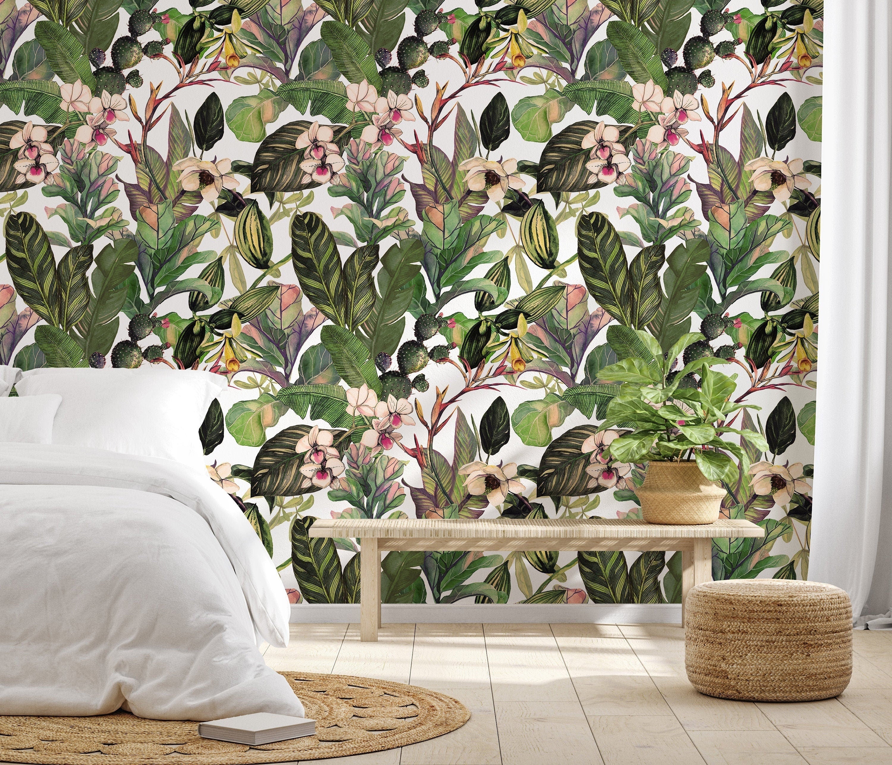 Dark Botanical Leaf Wallpaper | Removable Wallpaper | Peel And Stick Wallpaper | Adhesive Wallpaper | Wall Paper Peel Stick Wall Mural 2356 - JamesAndColors