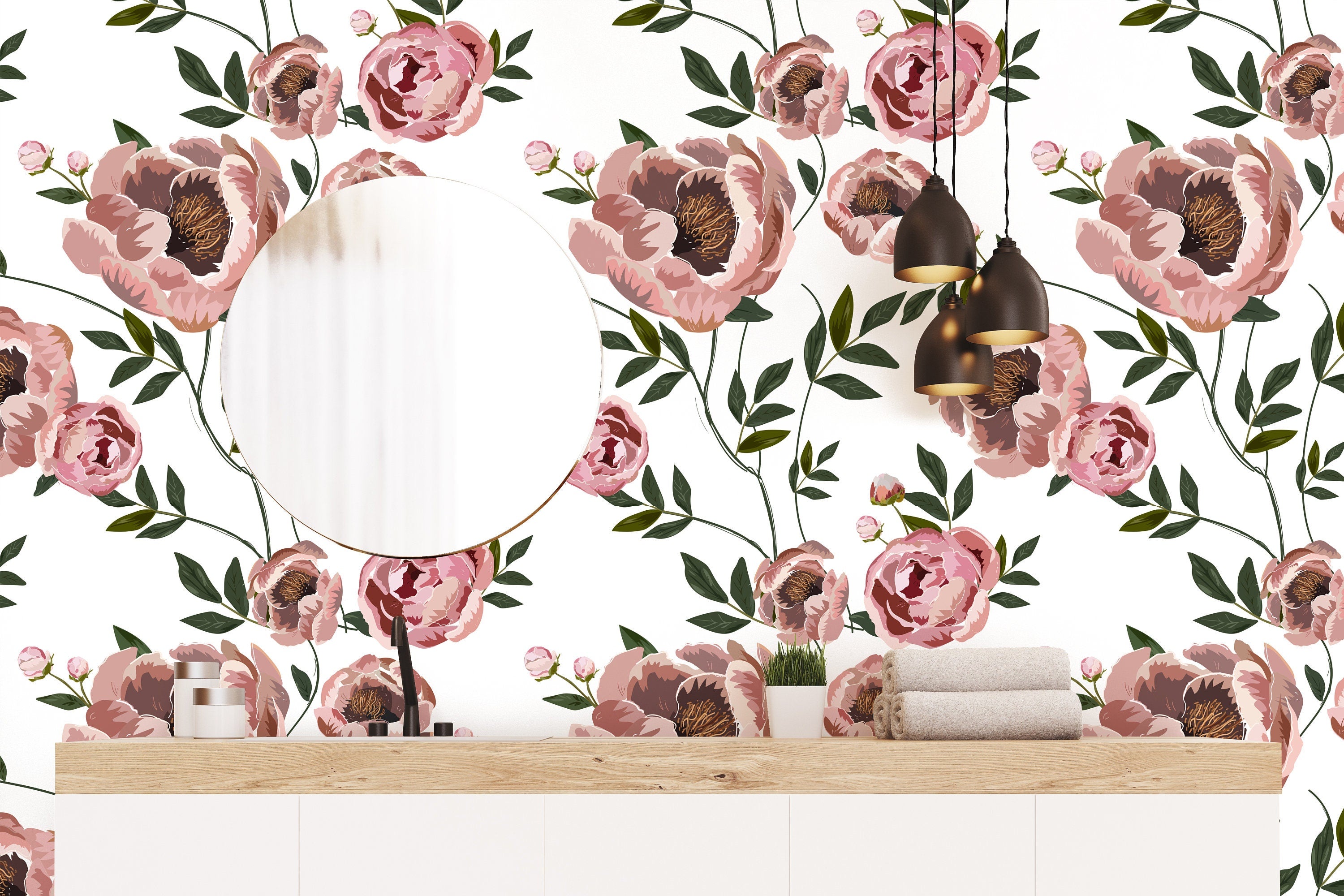 Soft Pink Garden Rose Flowers Floral Wallpaper | Wallpaper Peel and Stick | Removable Wallpaper | Wall Paper Peel And Stick 3451 - JamesAndColors