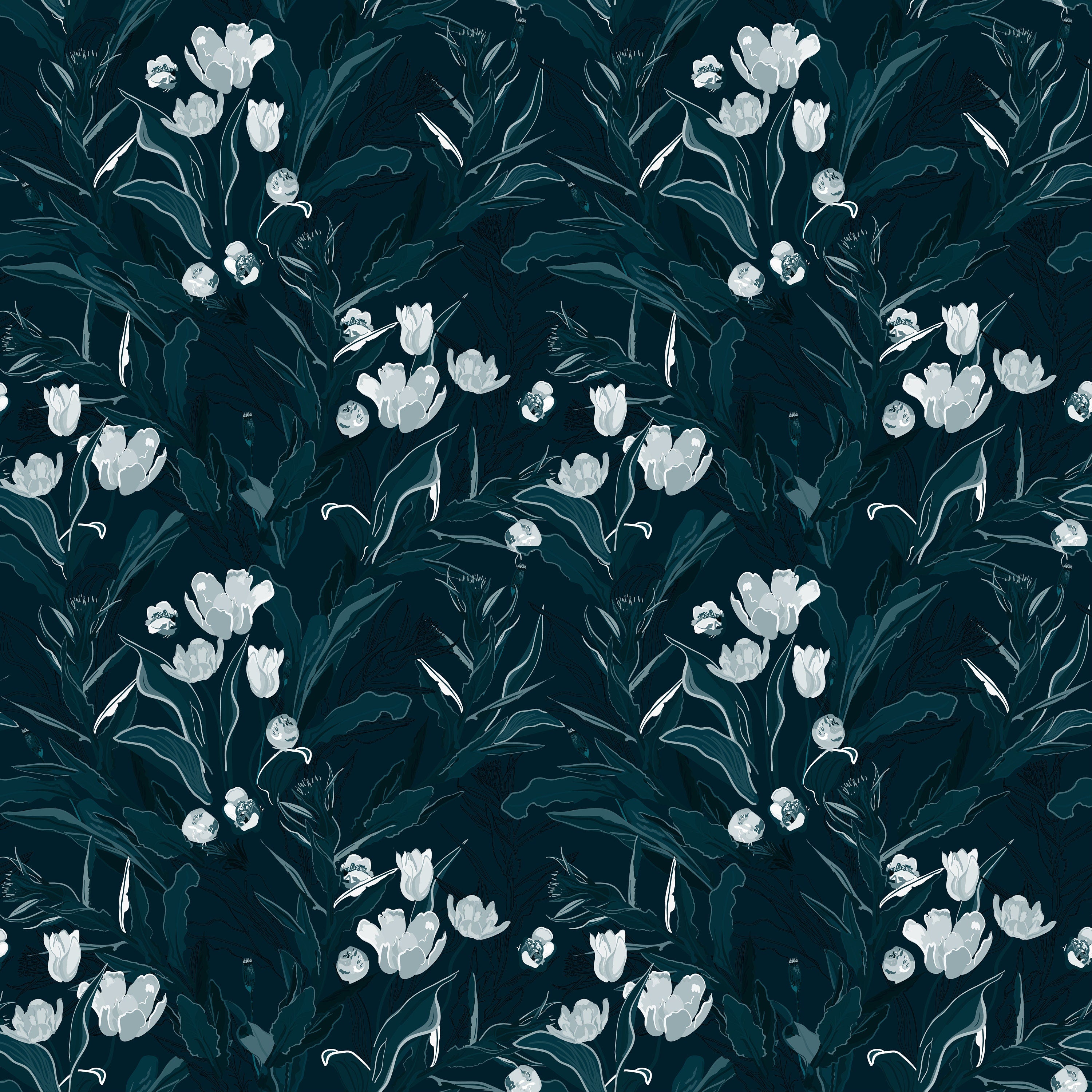 Dark Navy Floral Wallpaper | Removable Wallpaper | Peel And Stick Wallpaper | Adhesive Wallpaper | Wall Paper Peel Stick Wall Mural 3461 - JamesAndColors