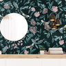 Floral And Bee Dark Wallpaper | Removable Wallpaper | Peel And Stick Wallpaper | Adhesive Wallpaper | Wall Paper Peel Stick Wall Mural 3459 - JamesAndColors