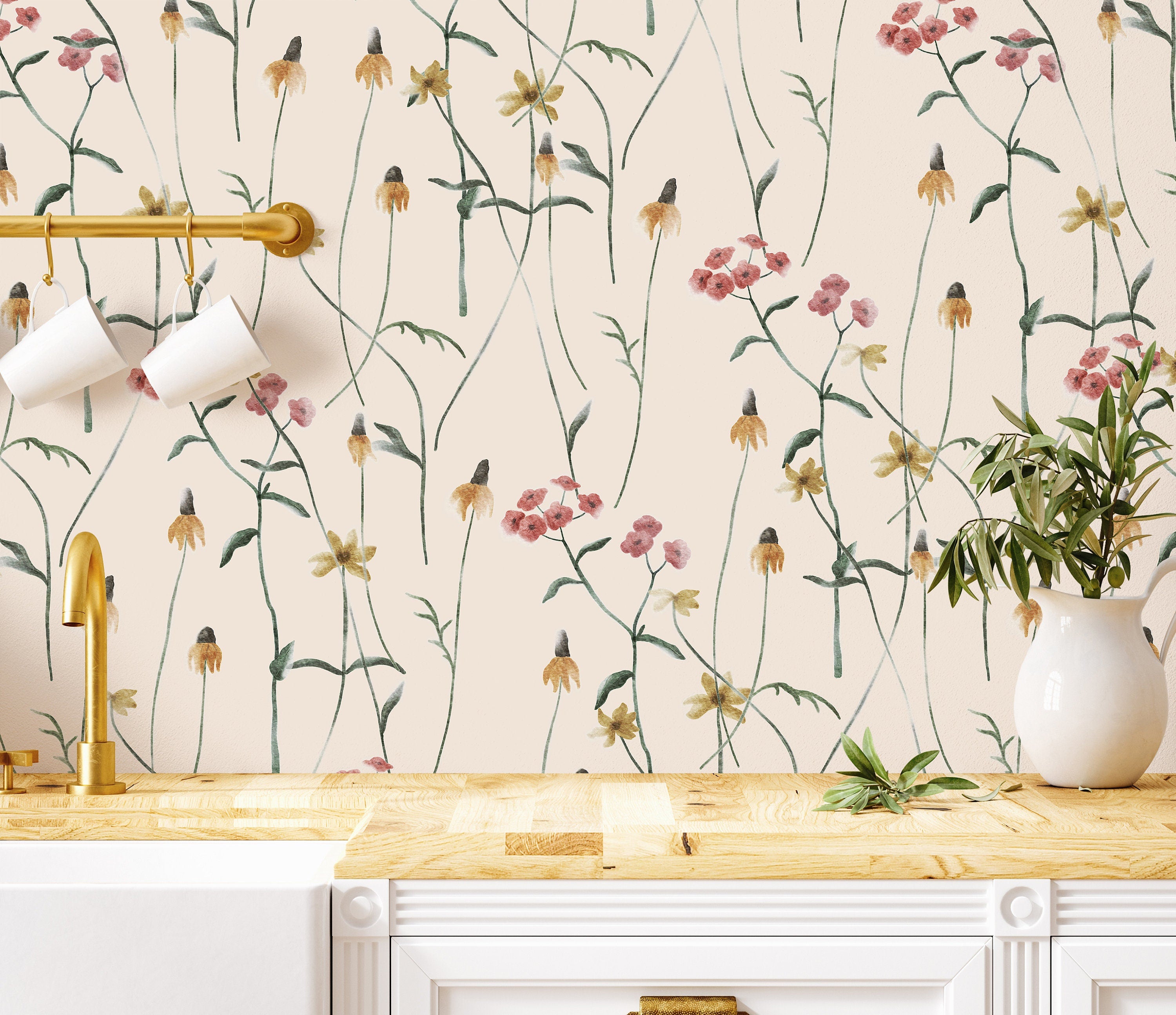 Daisy Wildflowers Wallpaper | Wallpaper Peel and Stick | Removable Wallpaper | Wall Paper Peel And Stick | Wall Mural | Wall Decor 3415 - JamesAndColors