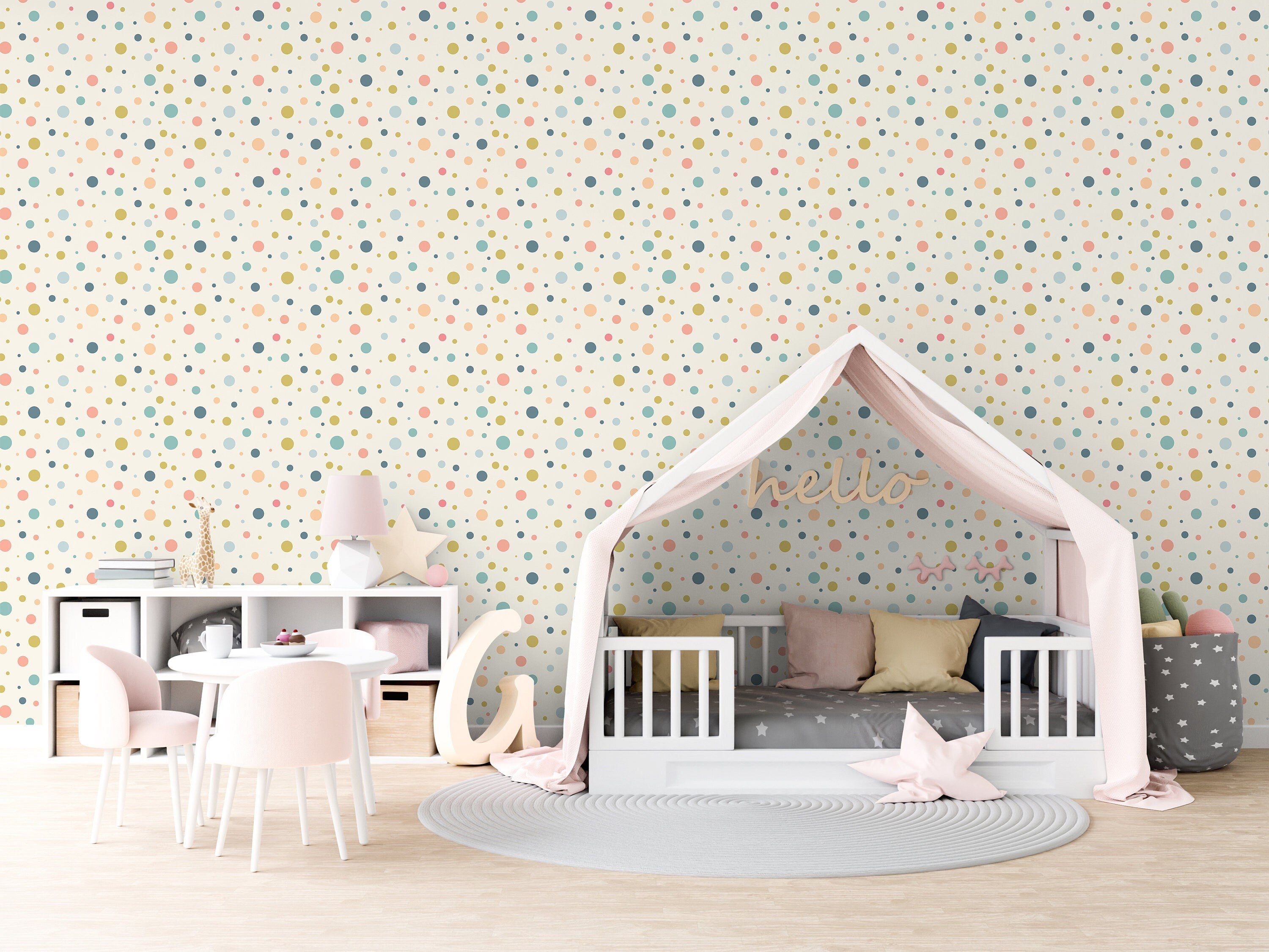 Polka Dot Wallpaper | Girls Nursery Wallpaper | Kids Wallpaper | Childrens Wallpaper | Peel Stick Wallpaper | Removable Wallpaper | 817 - JamesAndColors