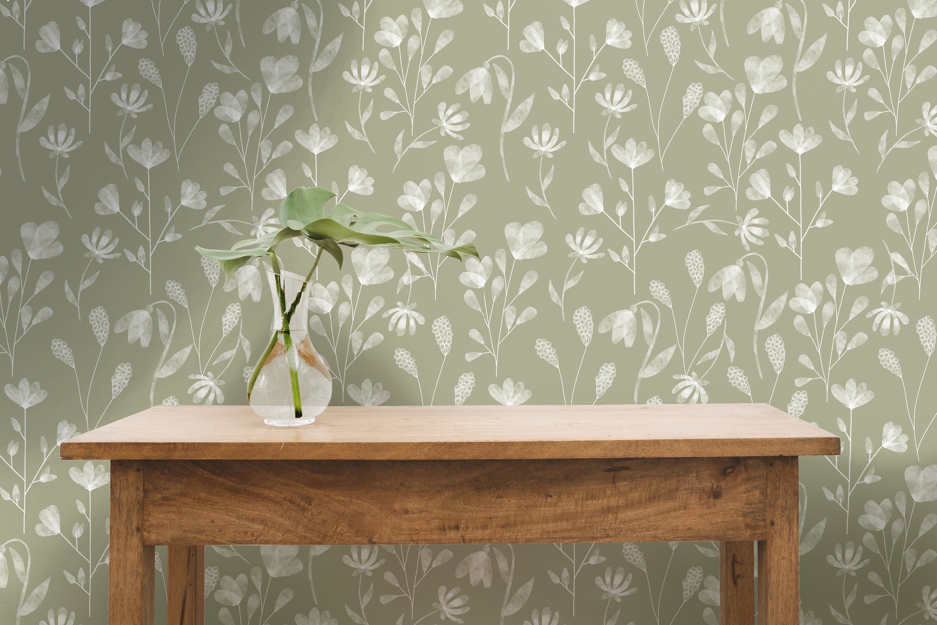 Olive Floral Wallpaper | Adhesive Wallpaper | Wallpaper Peel And Stick | Removable Wallpaper | Wall Paper Peel And Stick | Eco Friendly 2061 - JamesAndColors