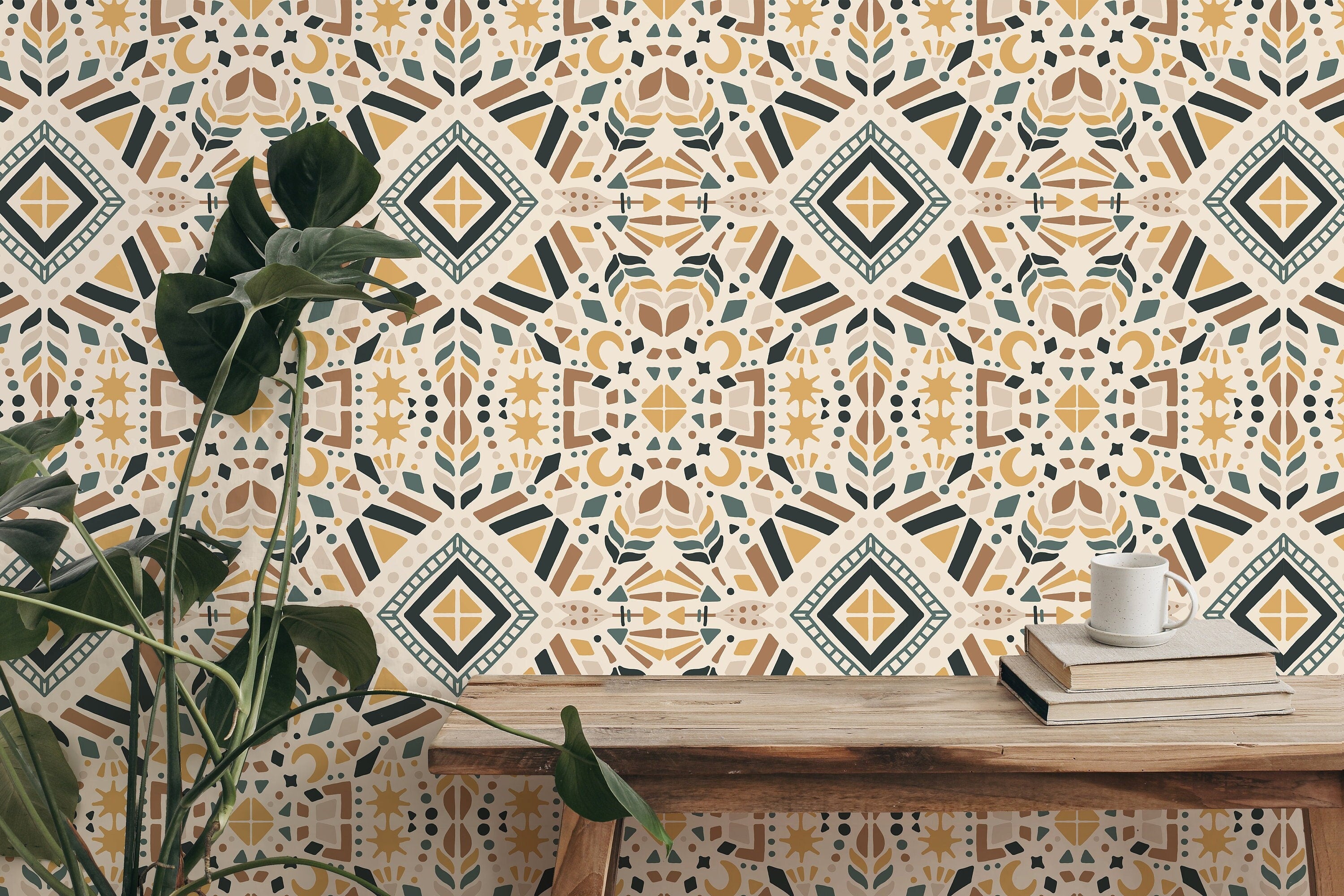 Geometric Boho Decor Wallpaper | Wallpaper Peel and Stick | Removable Wallpaper | Peel and Stick Wallpaper | Wall Paper Peel And Stick  2377 - JamesAndColors