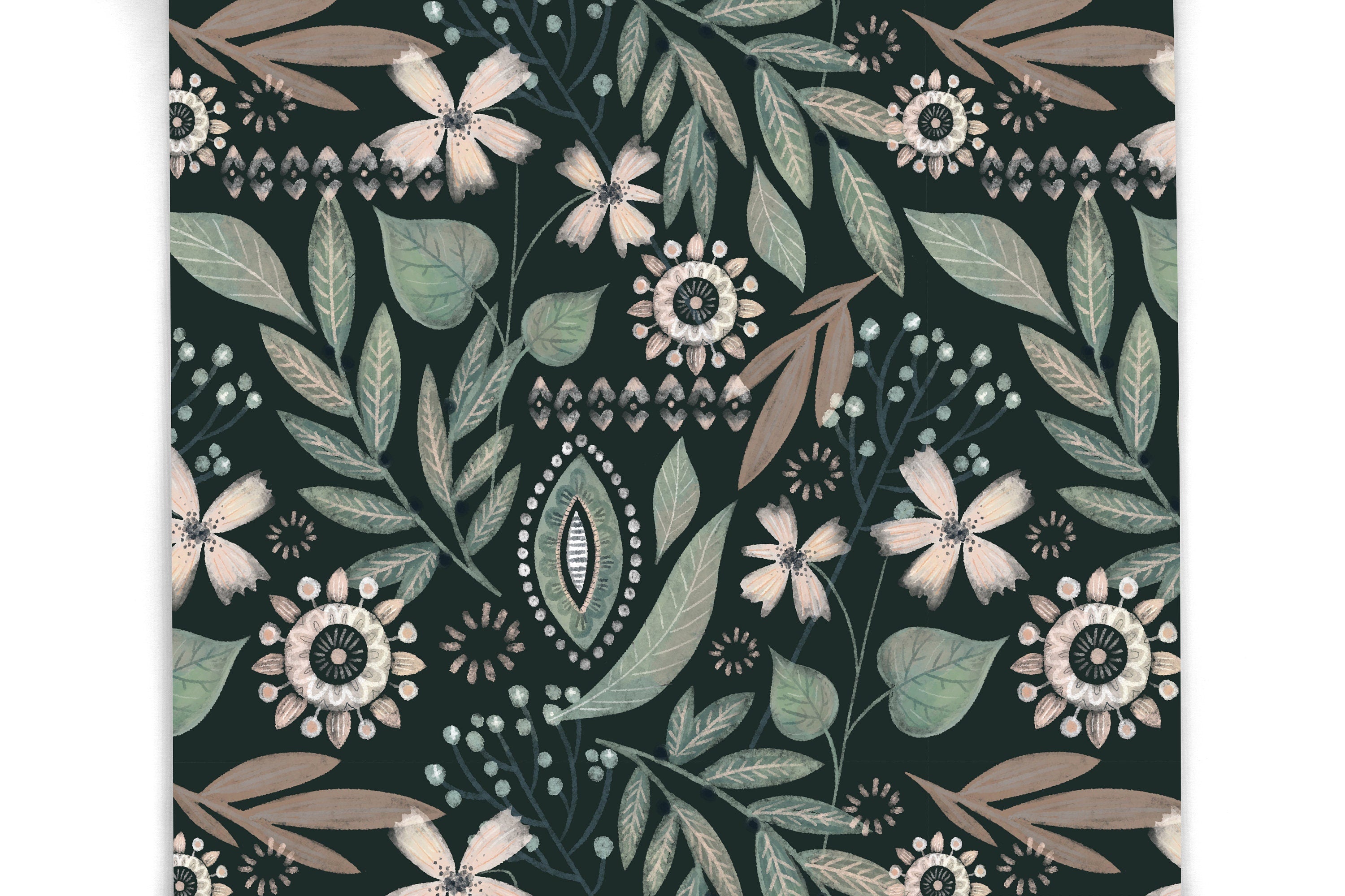 Dark Green Floral Contact Paper | Peel And Stick Wallpaper | Removable Wallpaper | Shelf Liner | Drawer Liner | Peel and Stick Paper 784