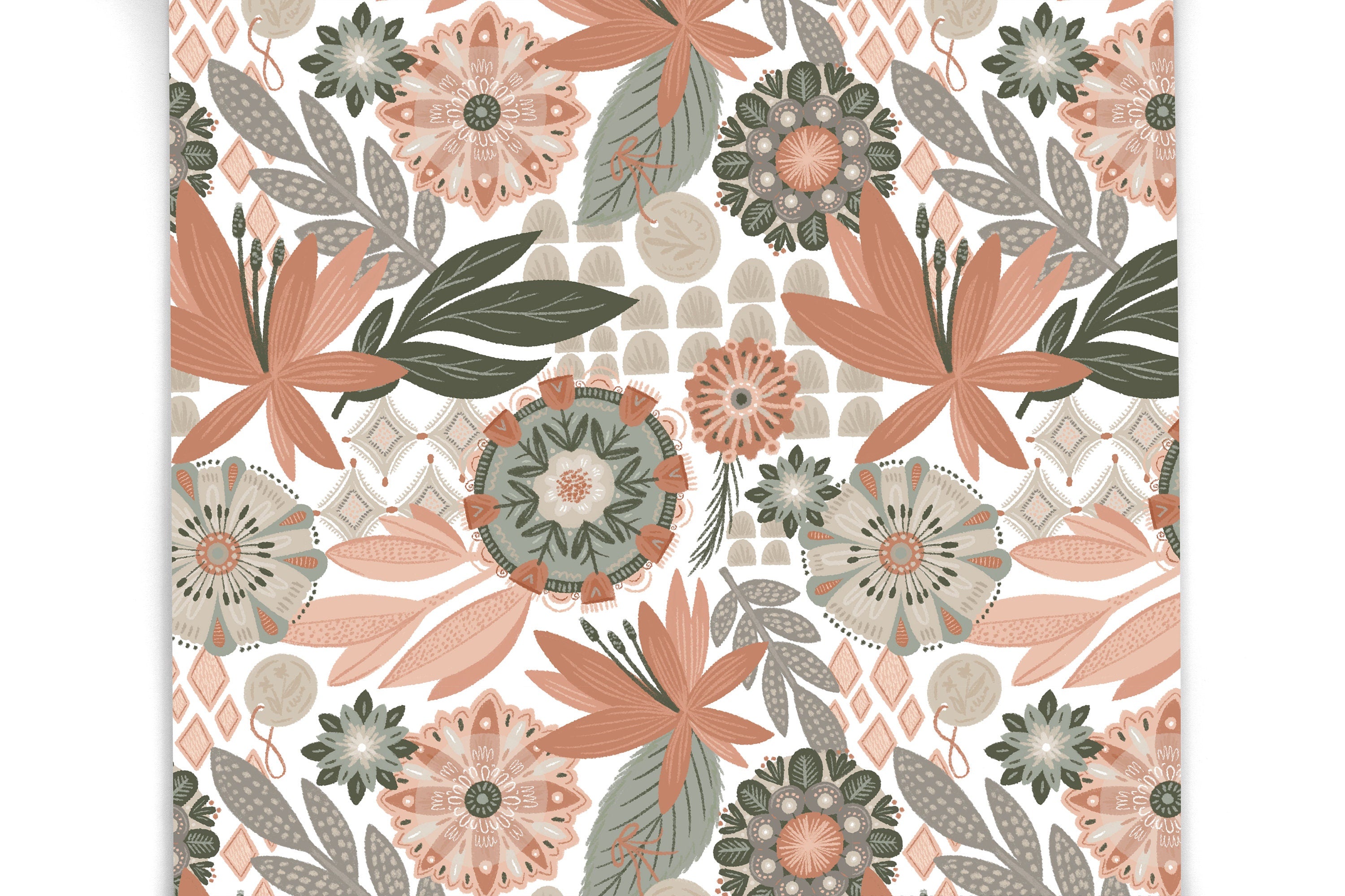 Boho Floral Contact Paper | Peel And Stick Wallpaper | Removable Wallpaper | Shelf Liner | Drawer Liner | Peel and Stick Paper 788