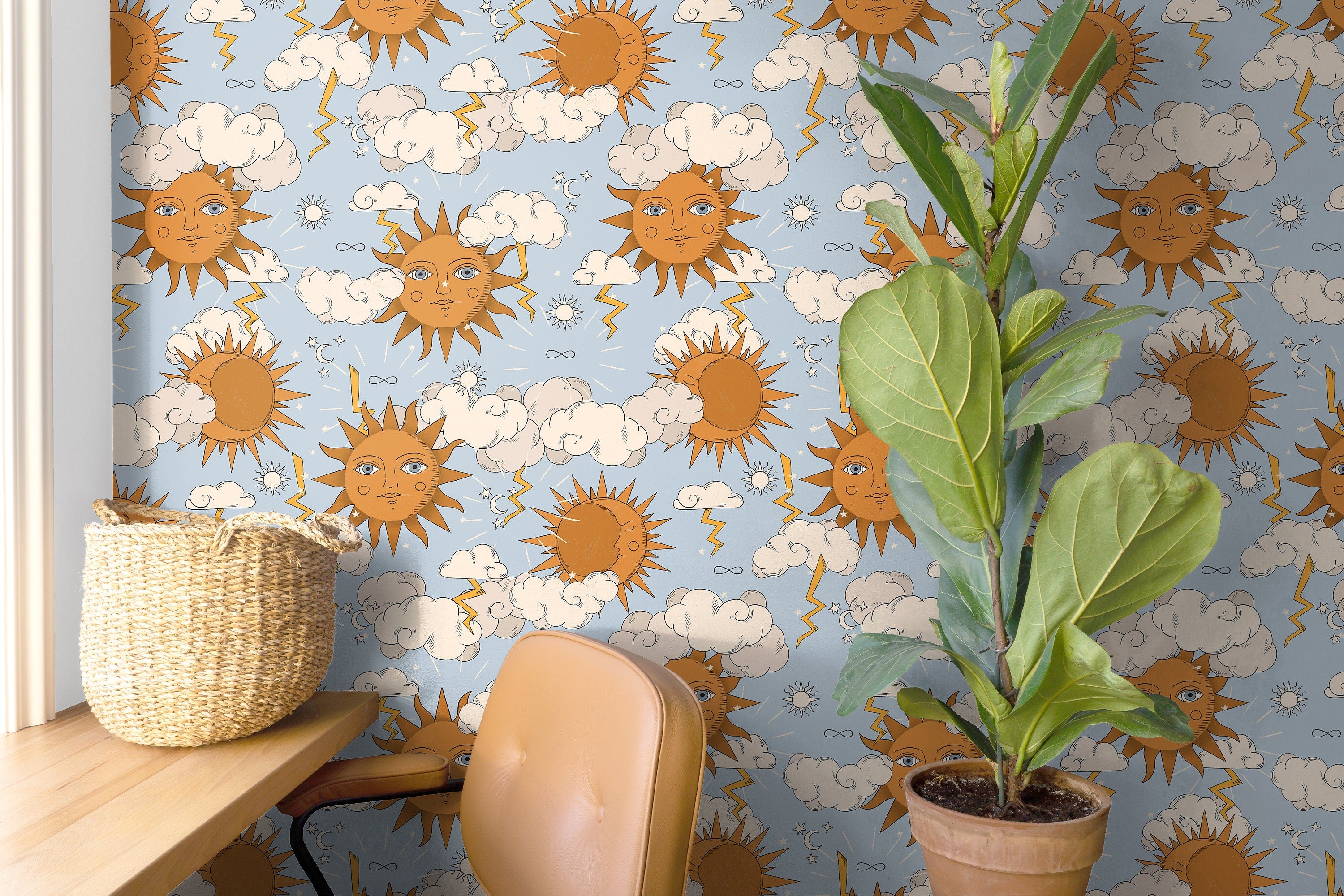 Removable Wallpaper Sun And Moon Wallpaper | Peel And Stick Wallpaper | Adhesive Wallpaper | Wall Paper Peel Stick Wall Mural 3499 - JamesAndColors