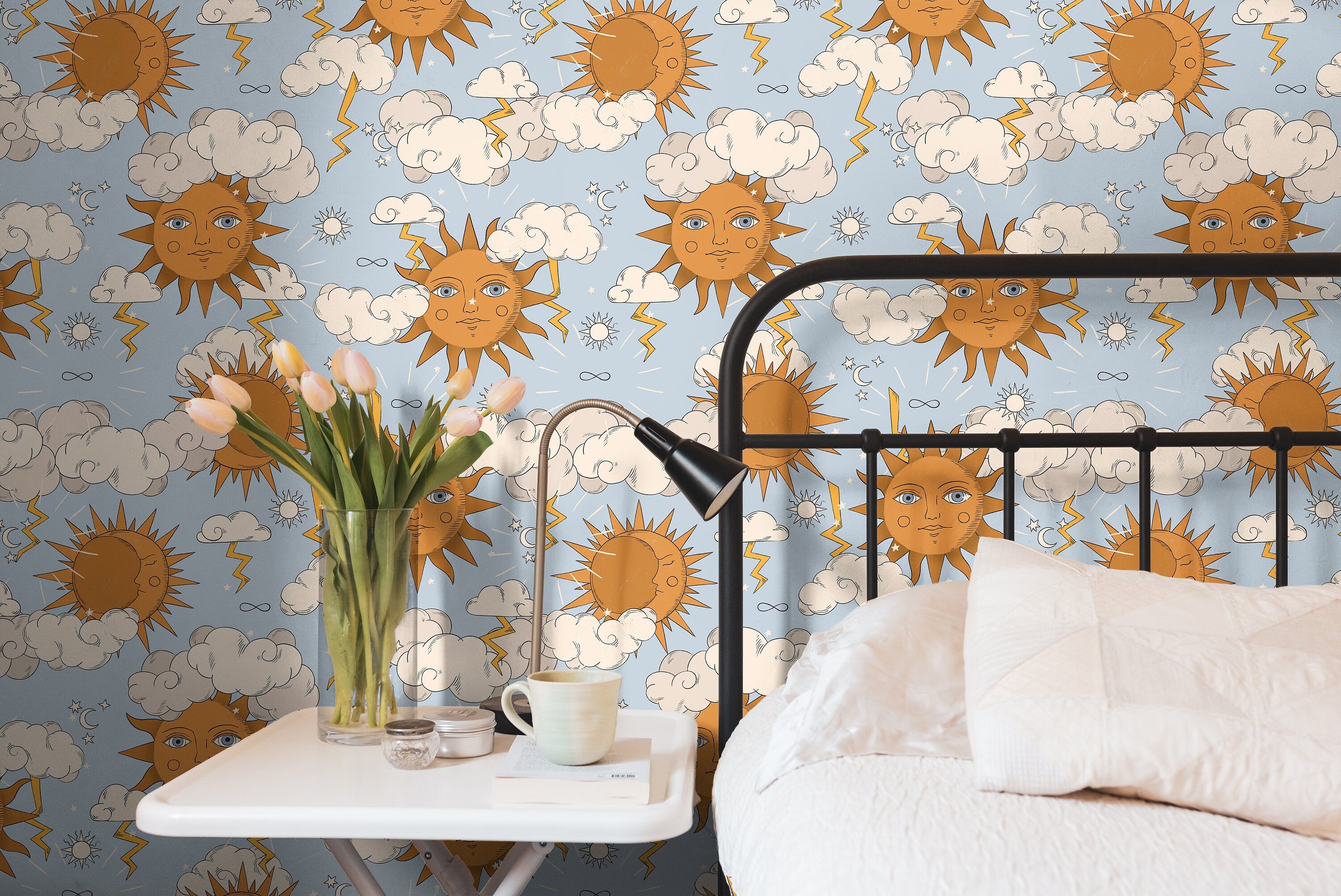 Removable Wallpaper Sun And Moon Wallpaper | Peel And Stick Wallpaper | Adhesive Wallpaper | Wall Paper Peel Stick Wall Mural 3499 - JamesAndColors