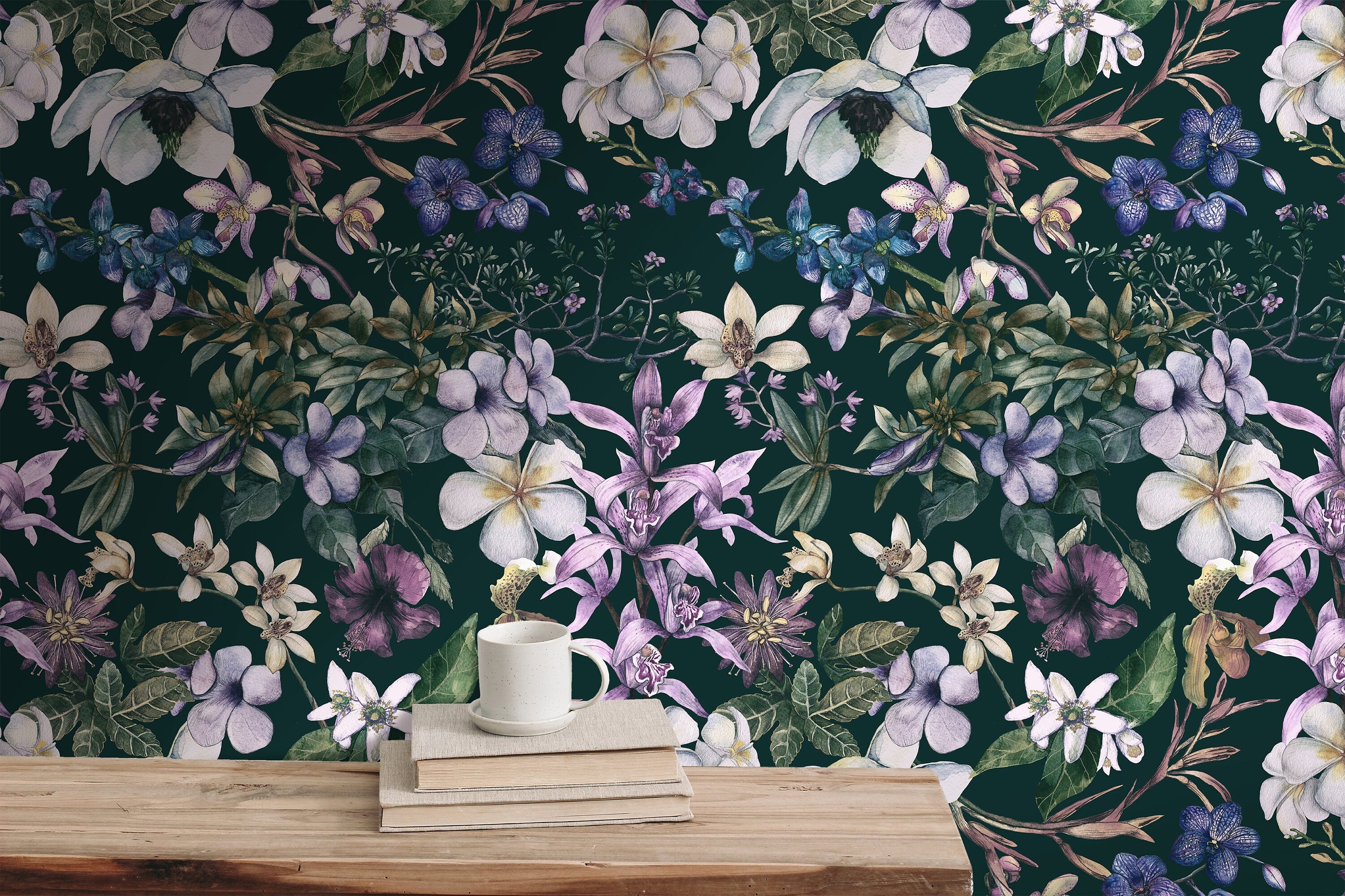 Removable Wallpaper Large Dark Floral Wallpaper | Peel And Stick Wallpaper | Adhesive Wallpaper | Wall Paper Peel Stick Wall Mural 3497 - JamesAndColors