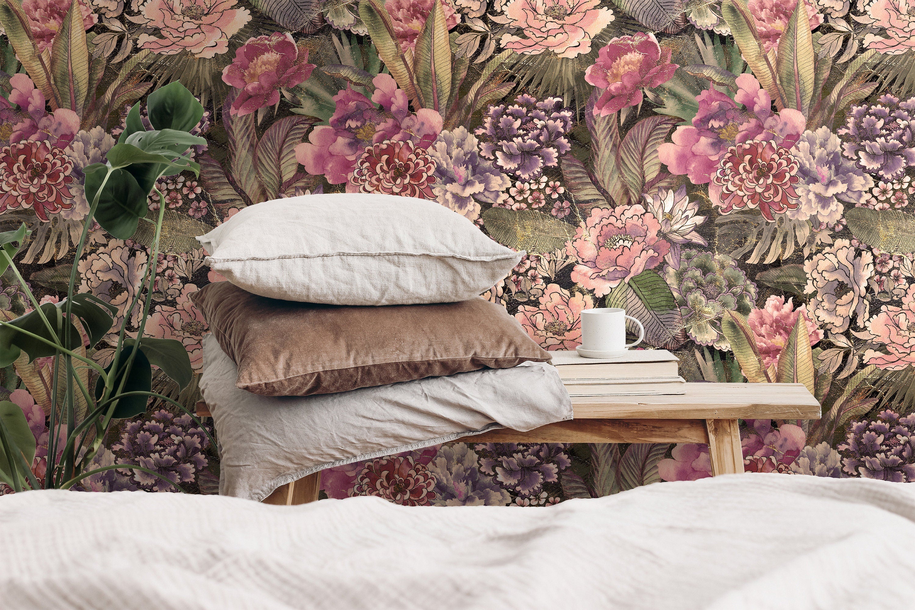 Removable Wallpaper Pink Vintage Floral Wallpaper | Peel And Stick Wallpaper | Adhesive Wallpaper | Wall Paper | Peel Stick Wall Mural 3506 - JamesAndColors