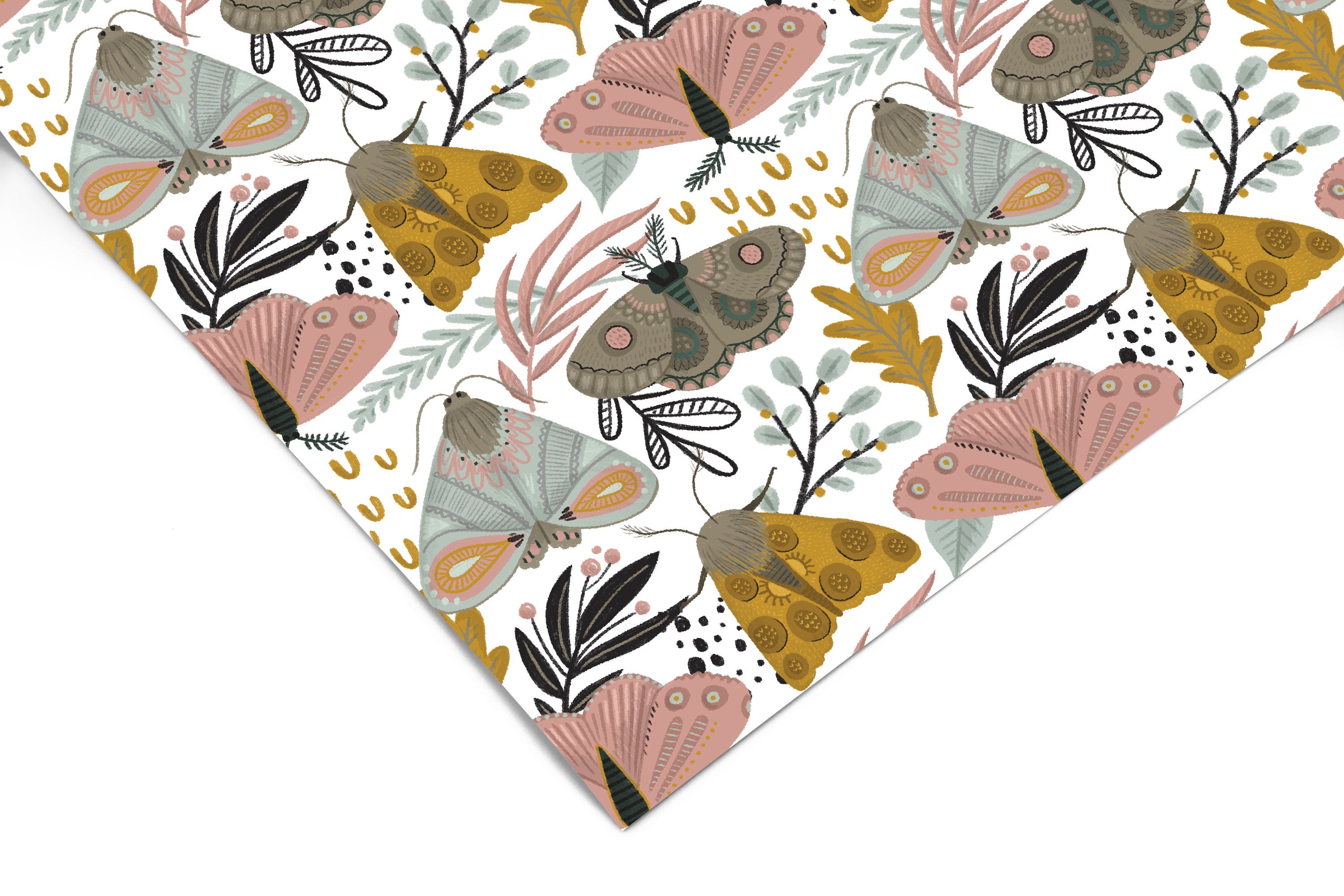 Colorful Boho Moth Contact Paper | Peel And Stick Wallpaper | Removable Wallpaper | Shelf Liner | Drawer Liner | Peel and Stick Paper 807 - JamesAndColors